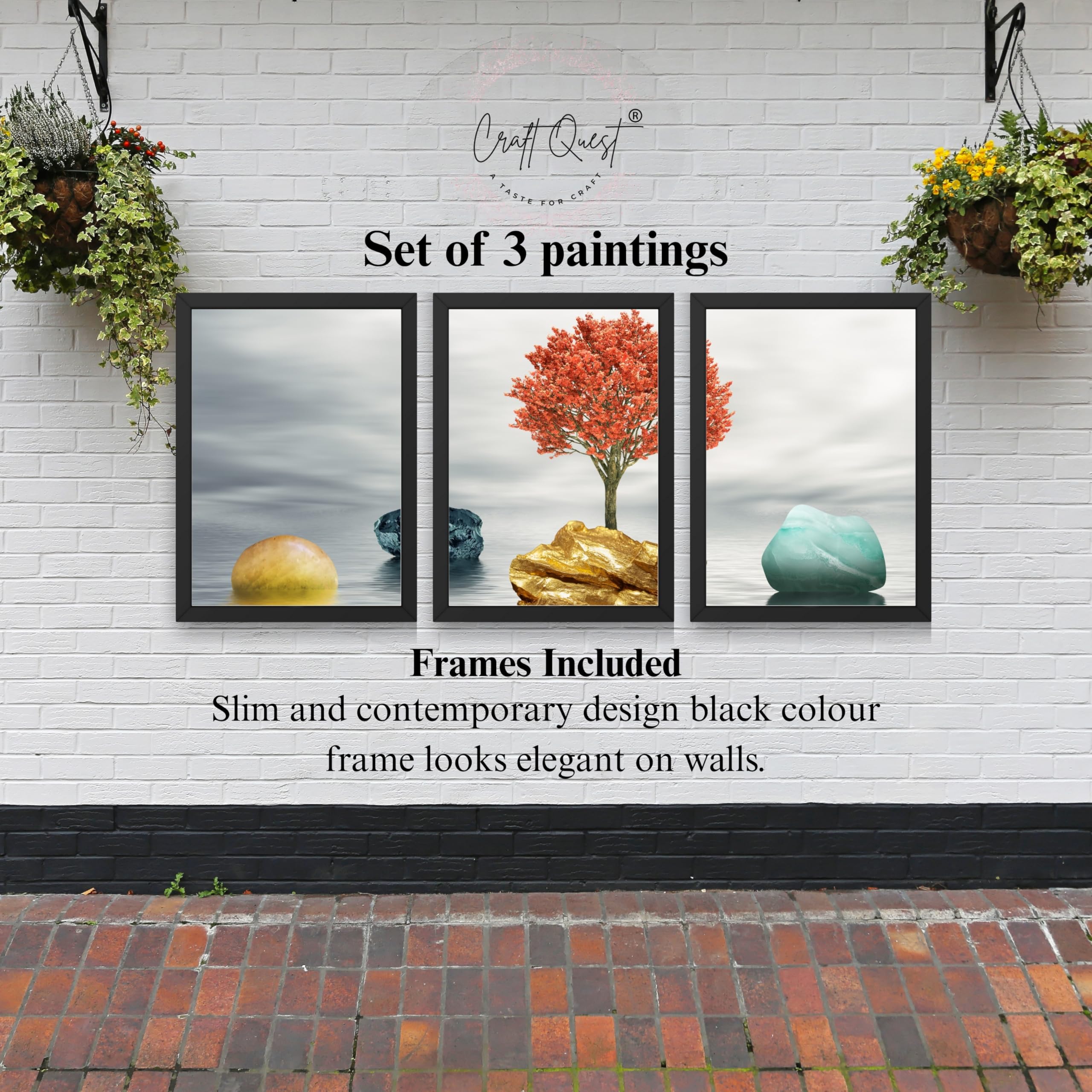 CRAFT QUEST Abstract Three Figure Modern Art | Set of 3 Frames for Home Decoration | Ideal for Living Room, Bedroom & Offices