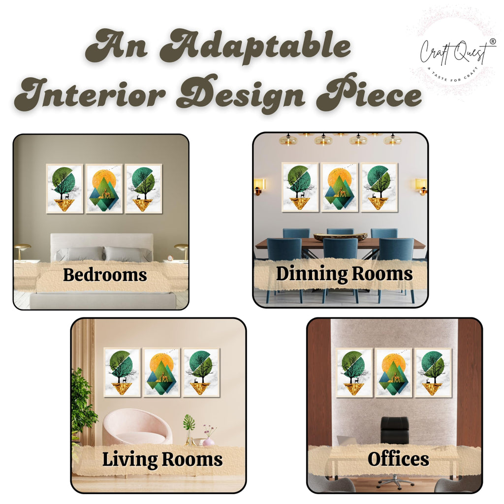 CRAFT QUEST Modern Art Abstract Wall Art | Set of 3 Frames for Home Decoration | Ideal for Living Room, Bedroom & Offices