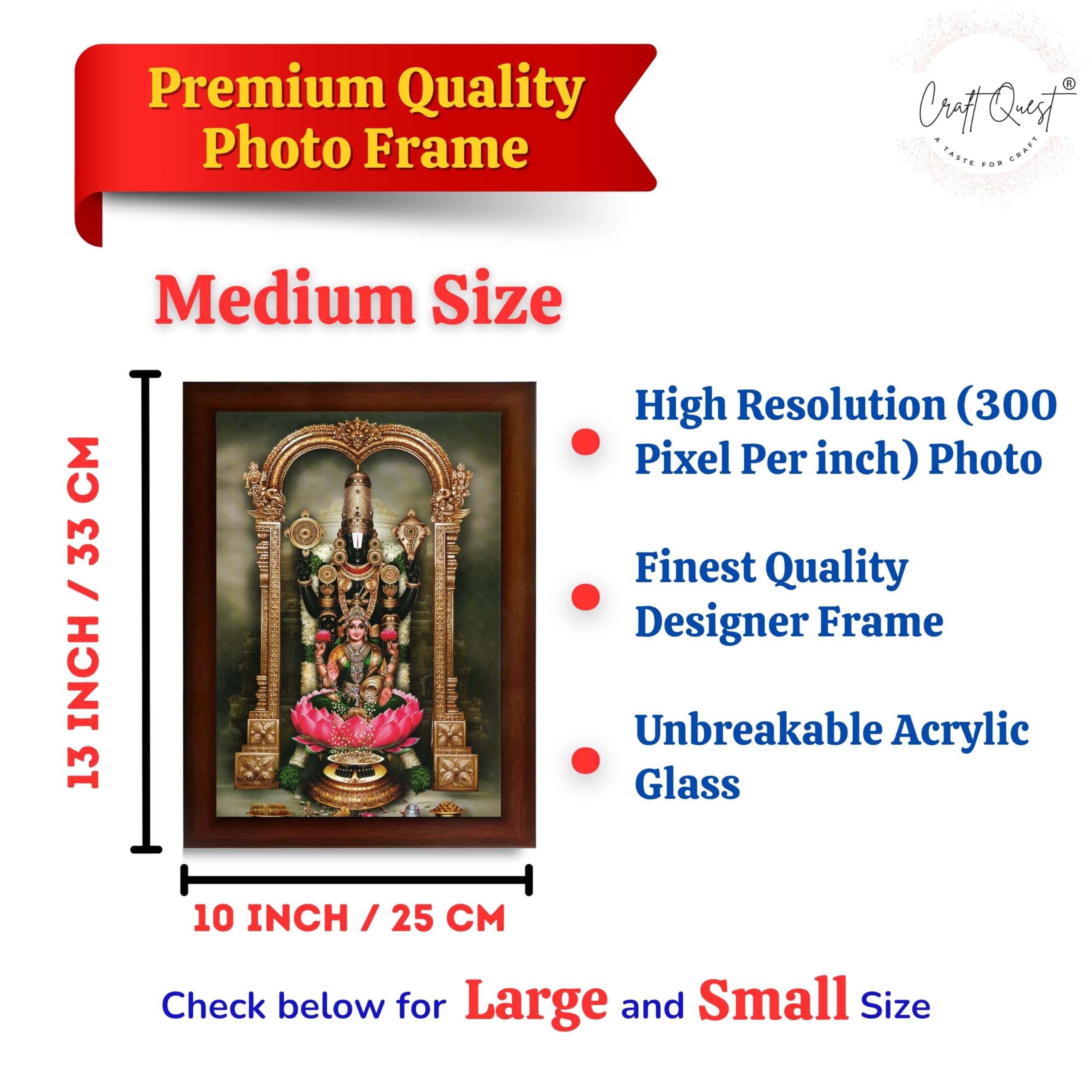 CRAFT QUEST Balaji Venkateshwara Tirupati Balaji Lakshmi venkateshwer Swamy Wall Photo Frame For Home, Temple, Pooja, Wall Décor Item
