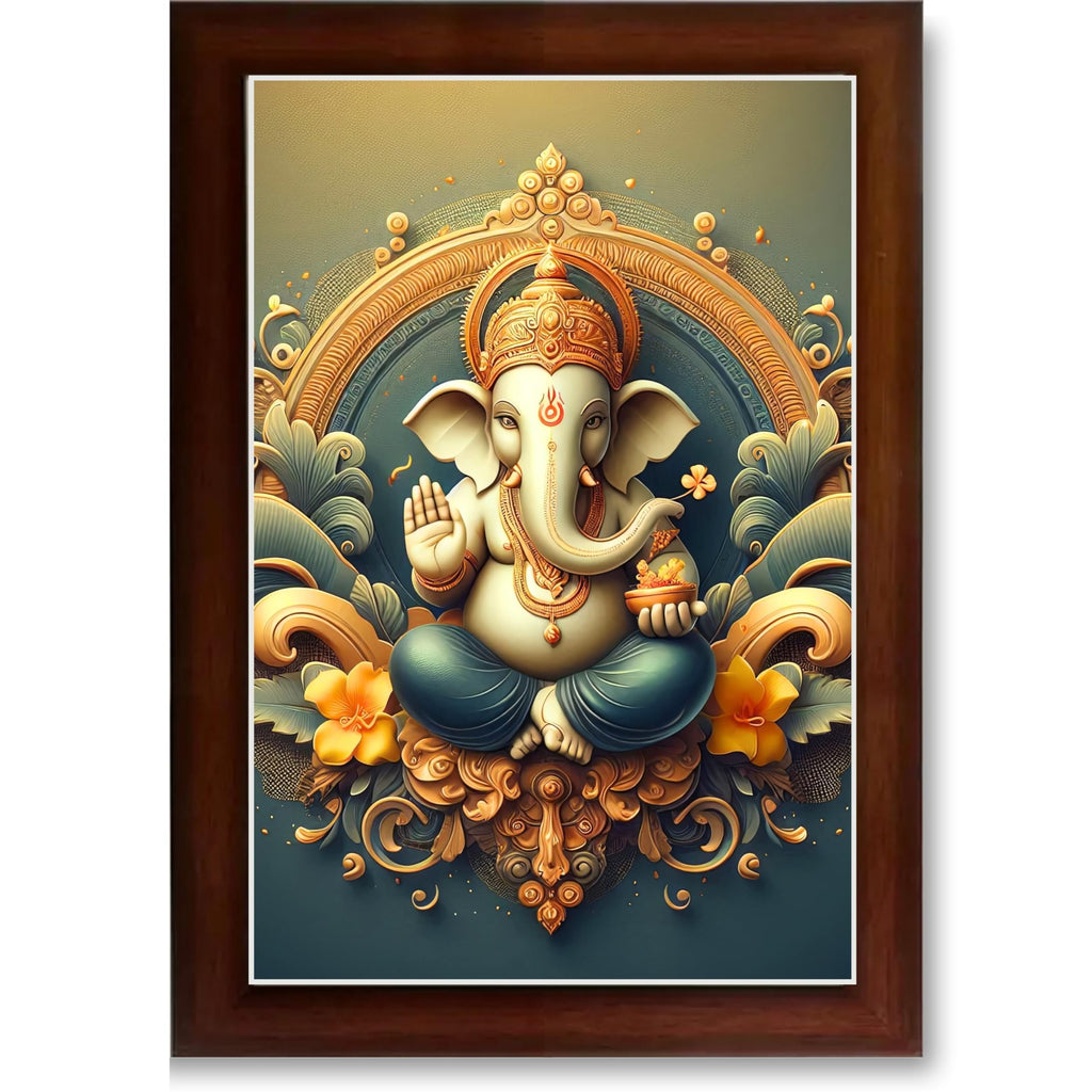 CRAFT QUEST Lord Ganpati Ganesh ji God Frame for Pooja Room & Wall Decor GA-254