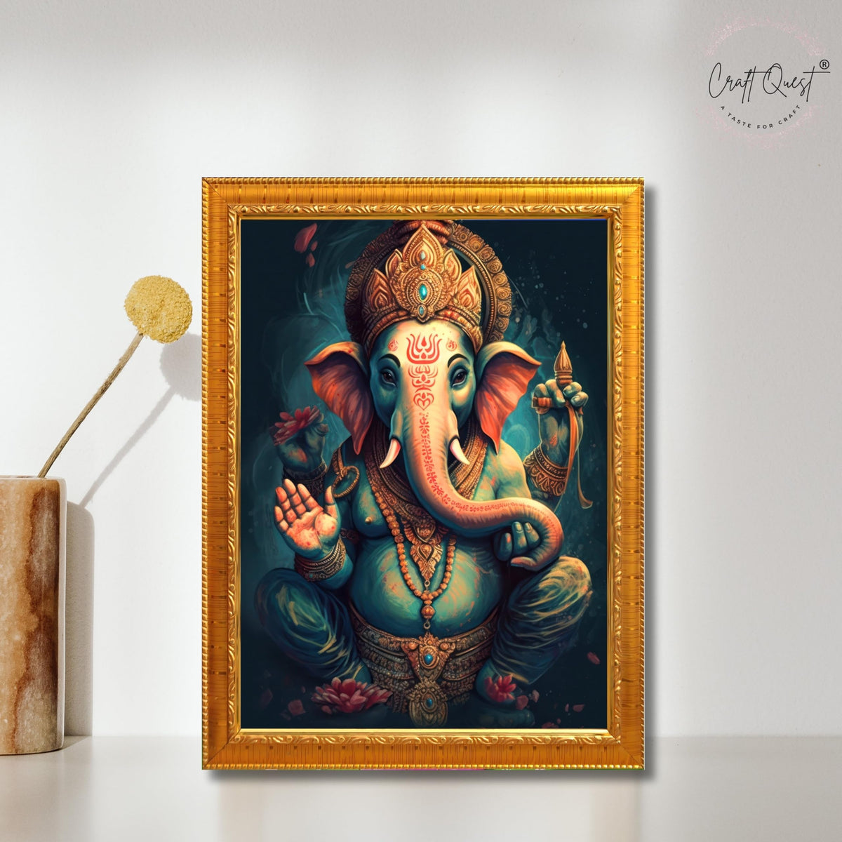 CRAFT QUEST God Ganpati Modern Wall Art Painting With Frame For Pooja, Home and Office Decor Item