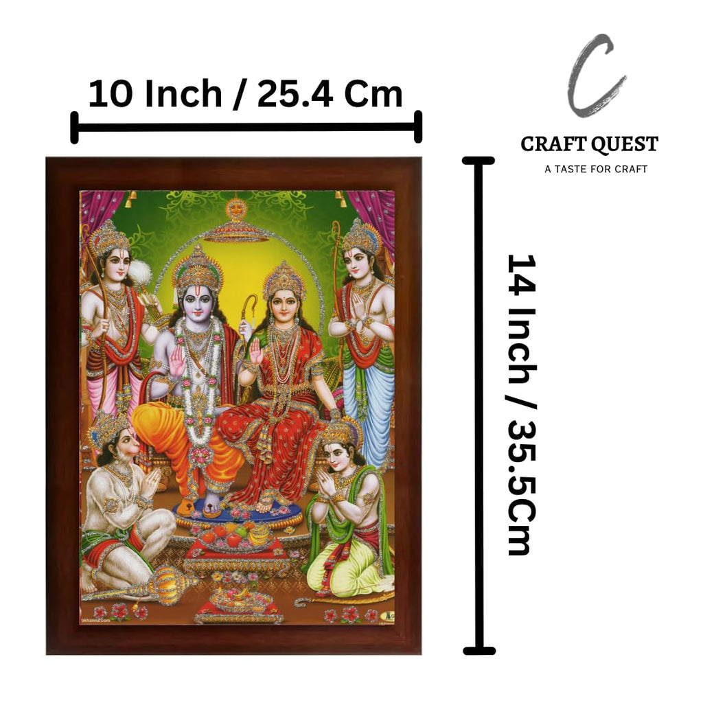 CRAFT QUEST Shree Ram Darbar Sparkle Coated with Frame Home Decorative Gift Item Painting (14 X 10 Inches, Synthetic, Multicolour, Religious)