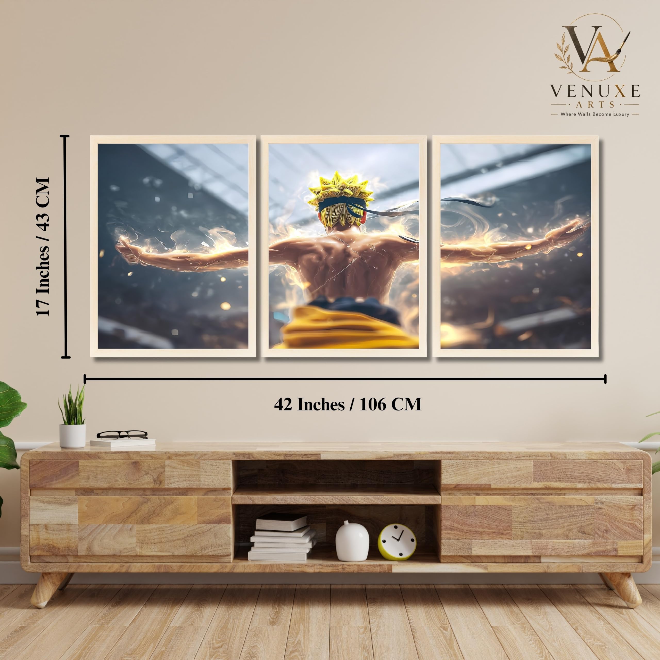 VENUXE ARTS Set Of 3 Anime Characters Wall Framed |Anime Characters Framed Poster for Living Room Bedroom Gaming Room Studio Wall Decor