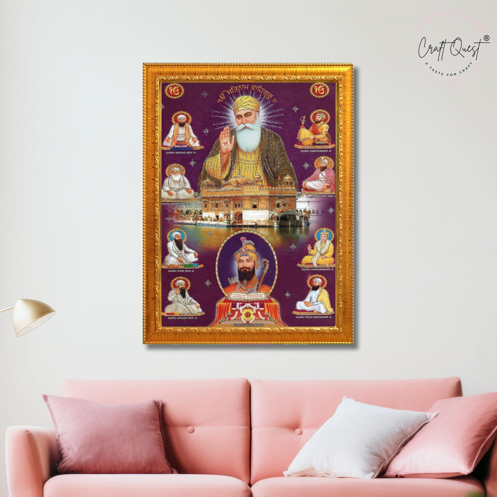CRAFT QUEST Satnam Waheguru Gurunanak Dev Ji Photo Frame Sikh Guru Photo for Home Decor Religious Painting Decorative Artwork Gift Frame