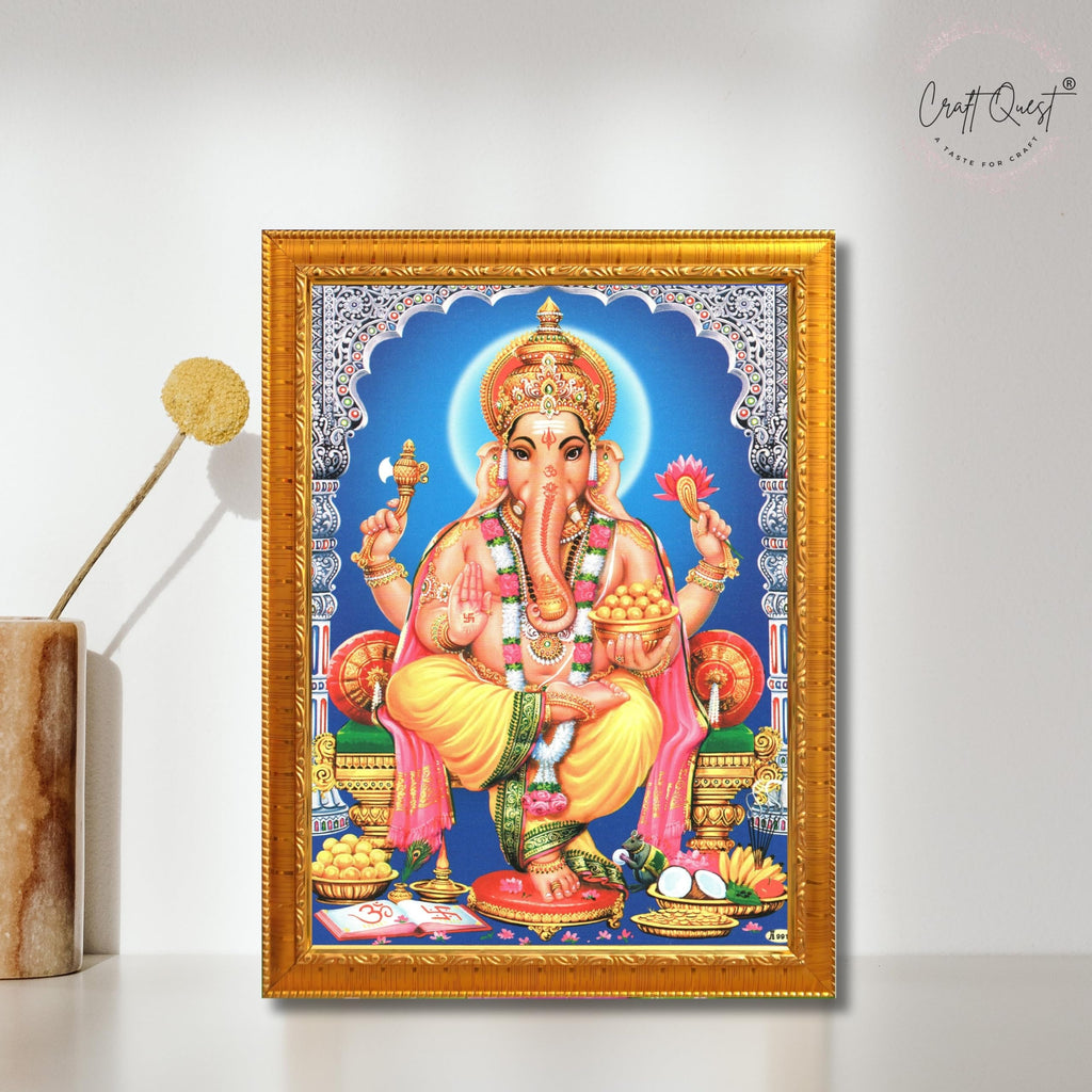 CRAFT QUEST Lord Ganpati Wall Hanging Frame for Living Room, Bedroom, Office & Pooja Room Décor GA-211