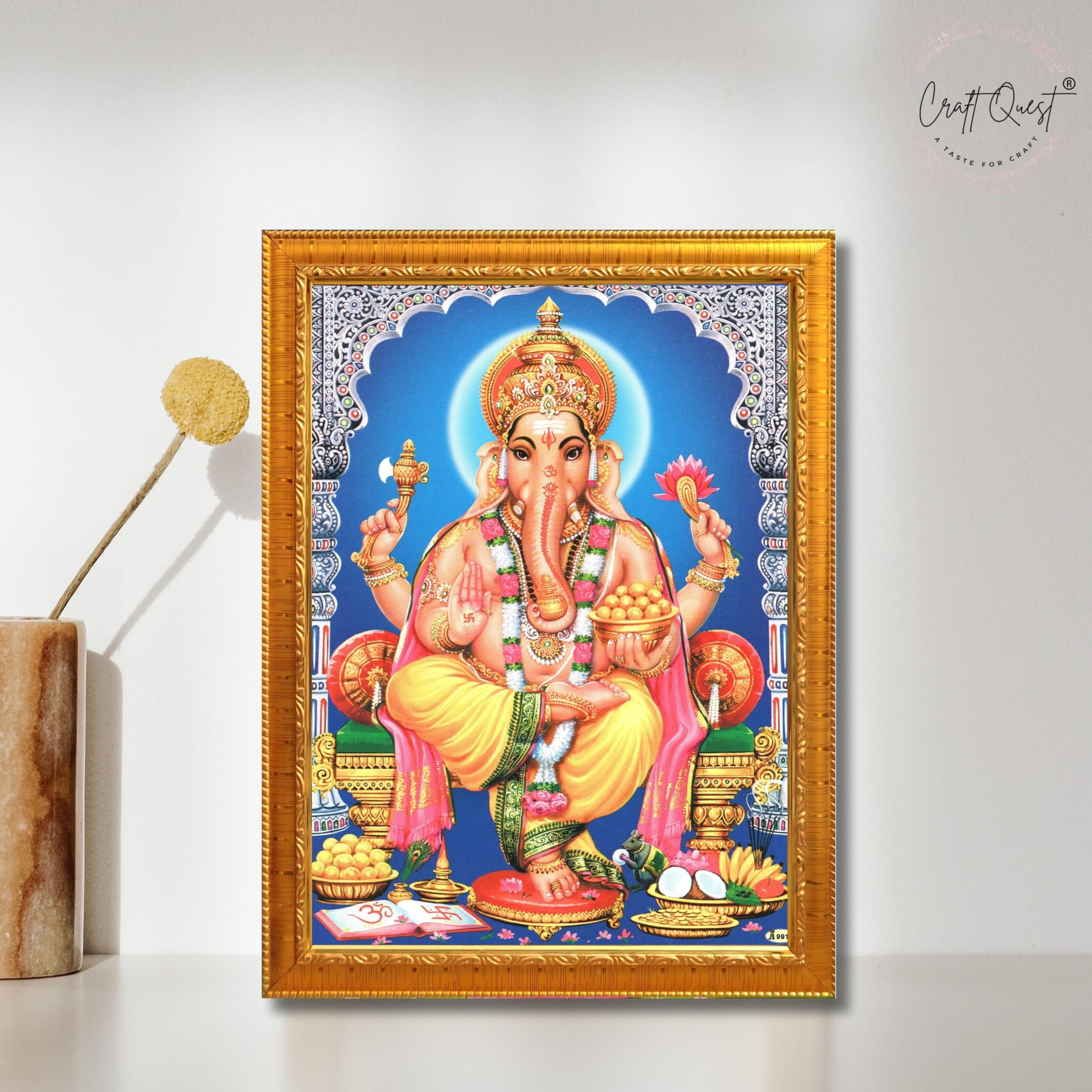 CRAFT QUEST Lord Ganpati Wall Hanging Frame for Living Room, Bedroom, Office & Pooja Room Décor GA-211