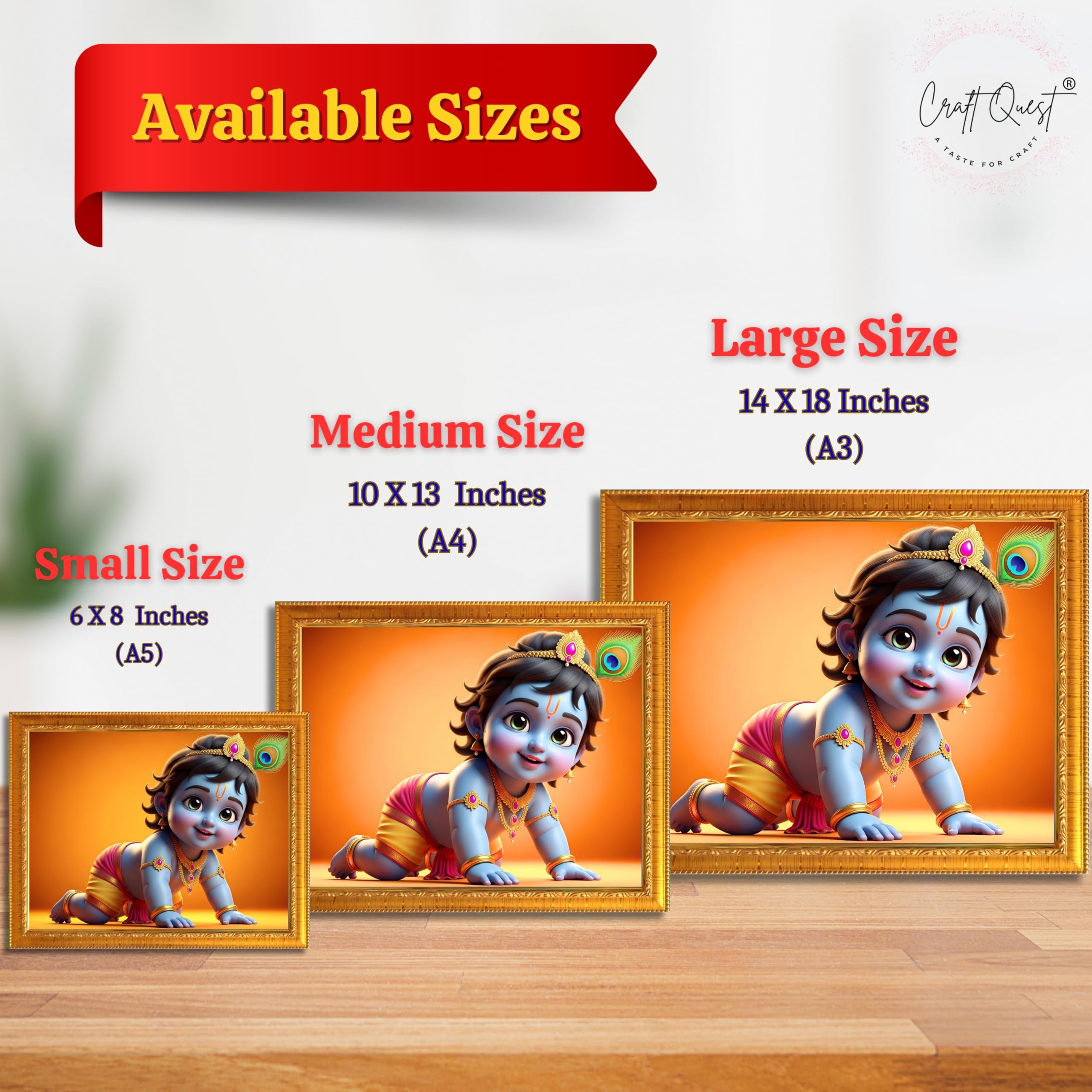 CRAFT QUEST Shri Bal Gopal Painting | Krishna Photo Frames for Walls, Home, Living Room and Home Décor