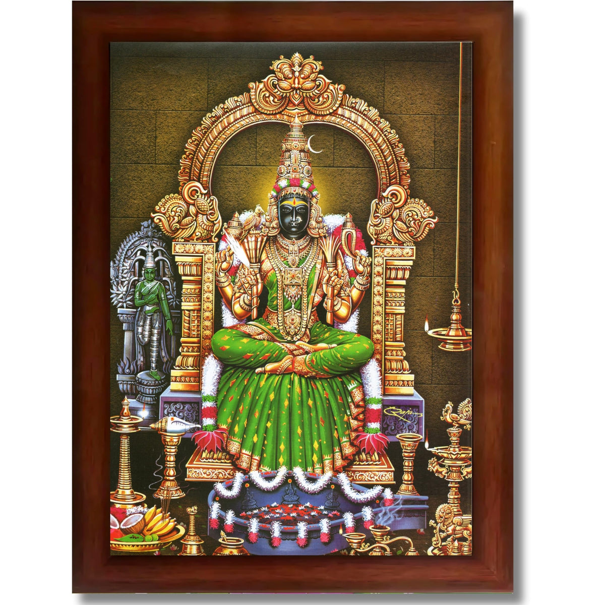 CRAFT QUEST Kanchi Kamakshi Kamachi Amman Kanji Kamatchi Wall Painting Photo Framed | South God Picture Frame for Home, Office, Temple & Gifting