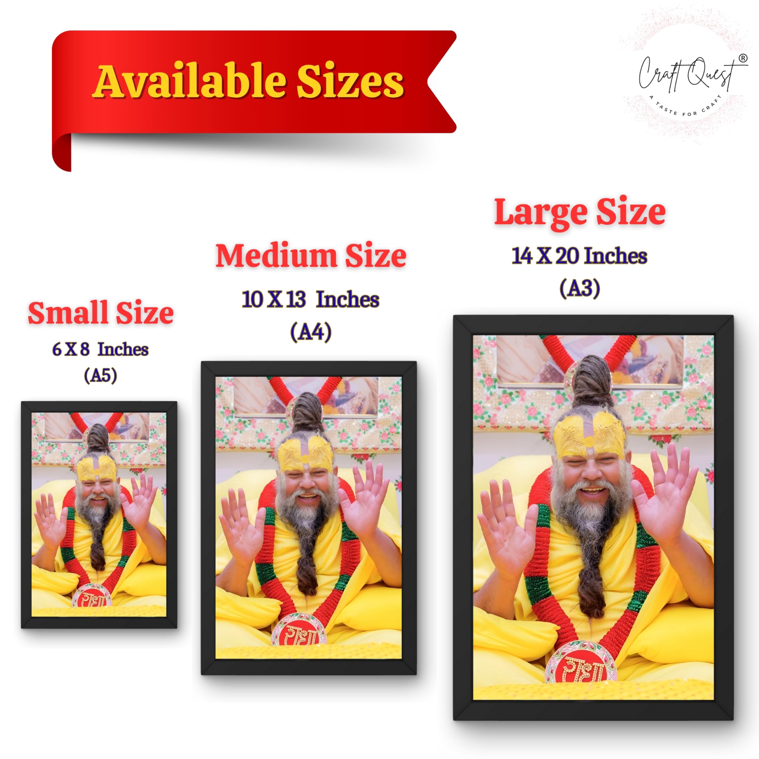 CRAFT QUEST Premanand Ji Maharaj Graceful Smile Small Photo Frame Size 6 X 8 Inches (Black)