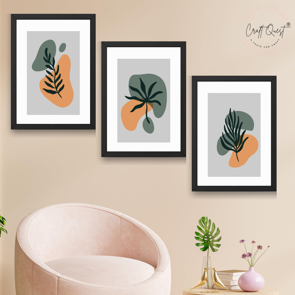 CRAFT QUEST Wall Art Decor Paintings | Set of 3 BOHO Wall Art Frames for Home Decoratio | Ideal for Living Room, Office & Bedroom