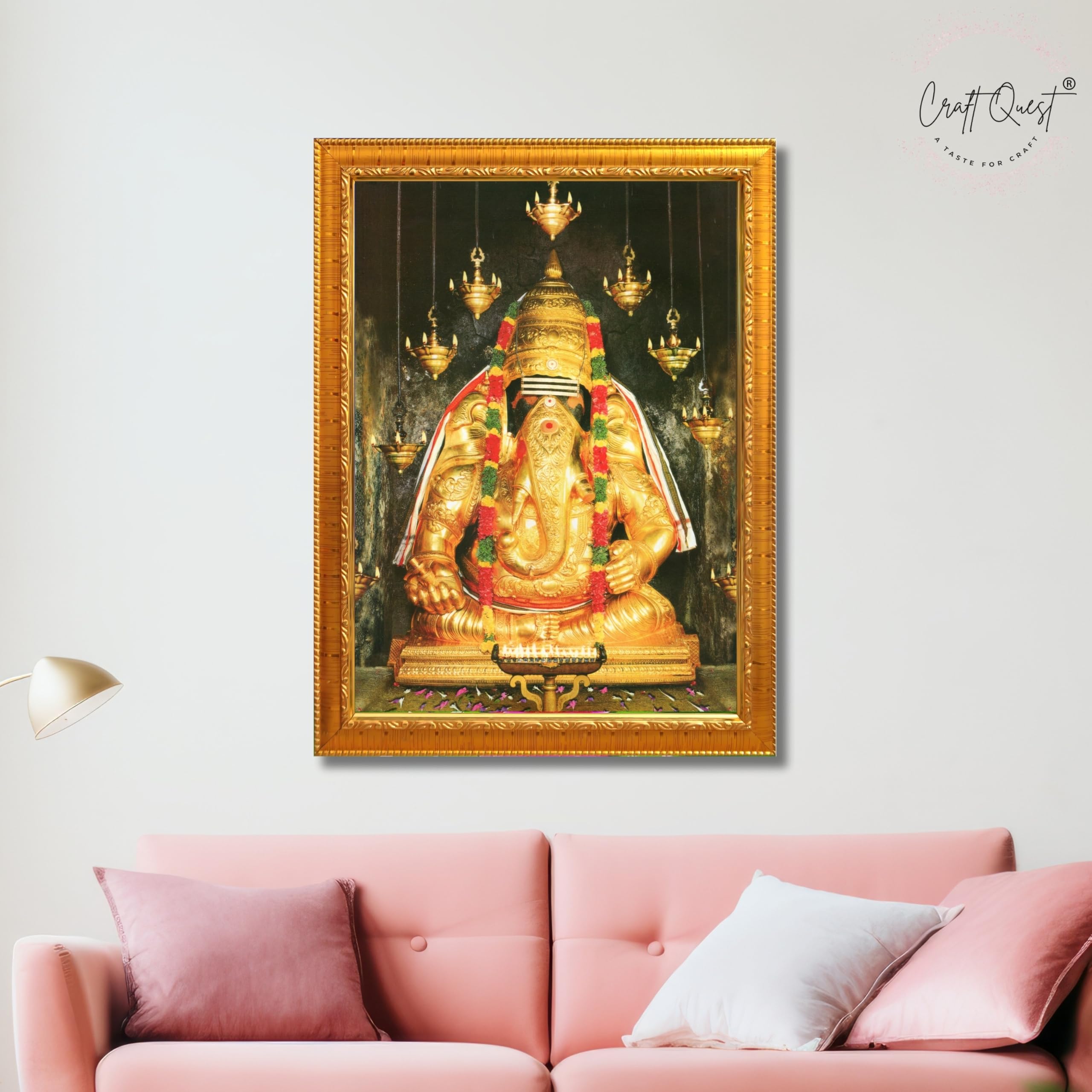 CRAFT QUEST Pillayarpatti Karpaga Vinayagar Hanging Wall Painting Photo Framed | South God Picture Frame for Home, Office, Temple & Gifting, Decor