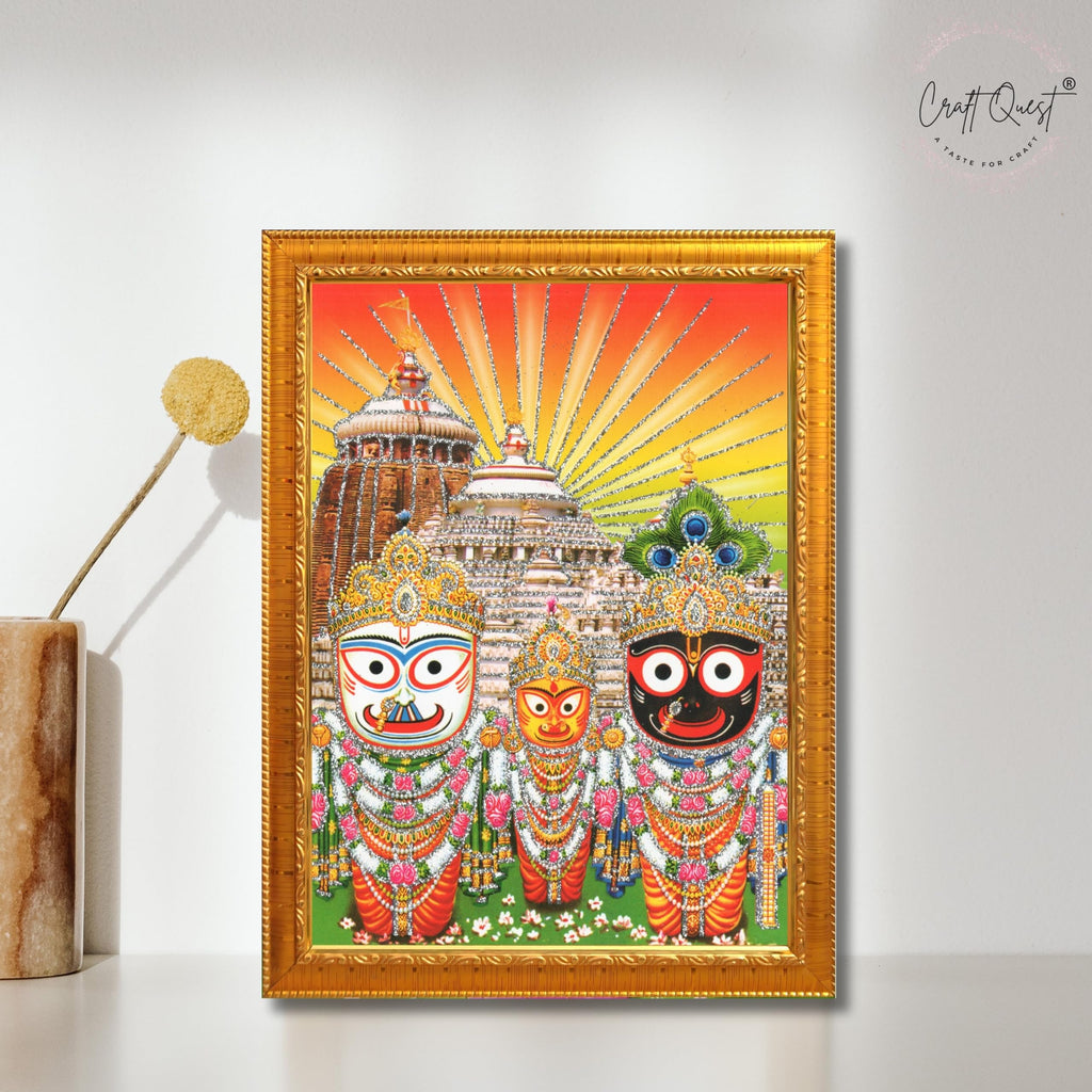 CRAFT QUEST Jai Jagannath Wall Hanging Photo Frame for Pooja Room, Hindu Spiritual Frame for Home, God Temple Decor Gift Item