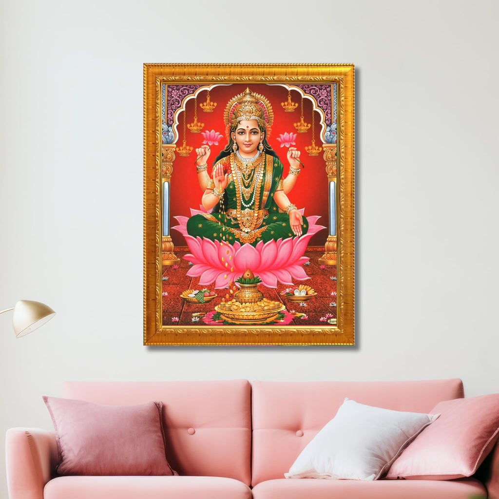 CRAFT QUEST Goddess Lakshmi Devi Dhana Vaibhav Laxmi Maa Wall Painting Framed Home Decor