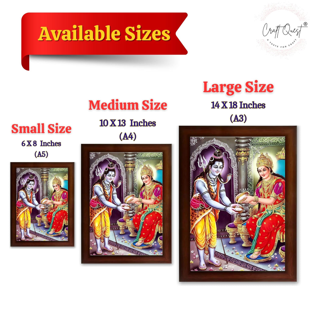 CRAFT QUEST Shiva & Maa Annapurna devi sitting on throne photo frame with Acrylic Glass for Home Kitchen, Restraunt, Business
