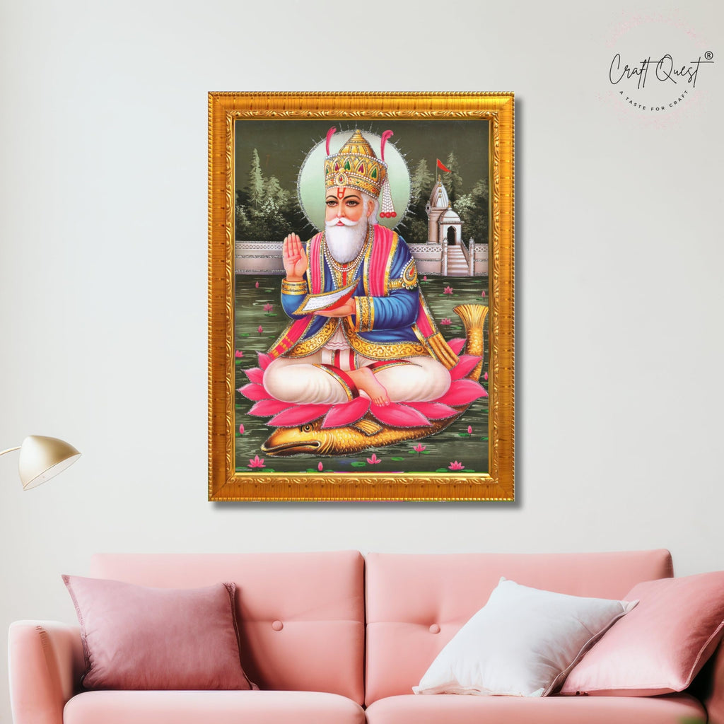 CRAFT QUEST Jhulelal Bhagwan Wall Painting Framed Home Decor
