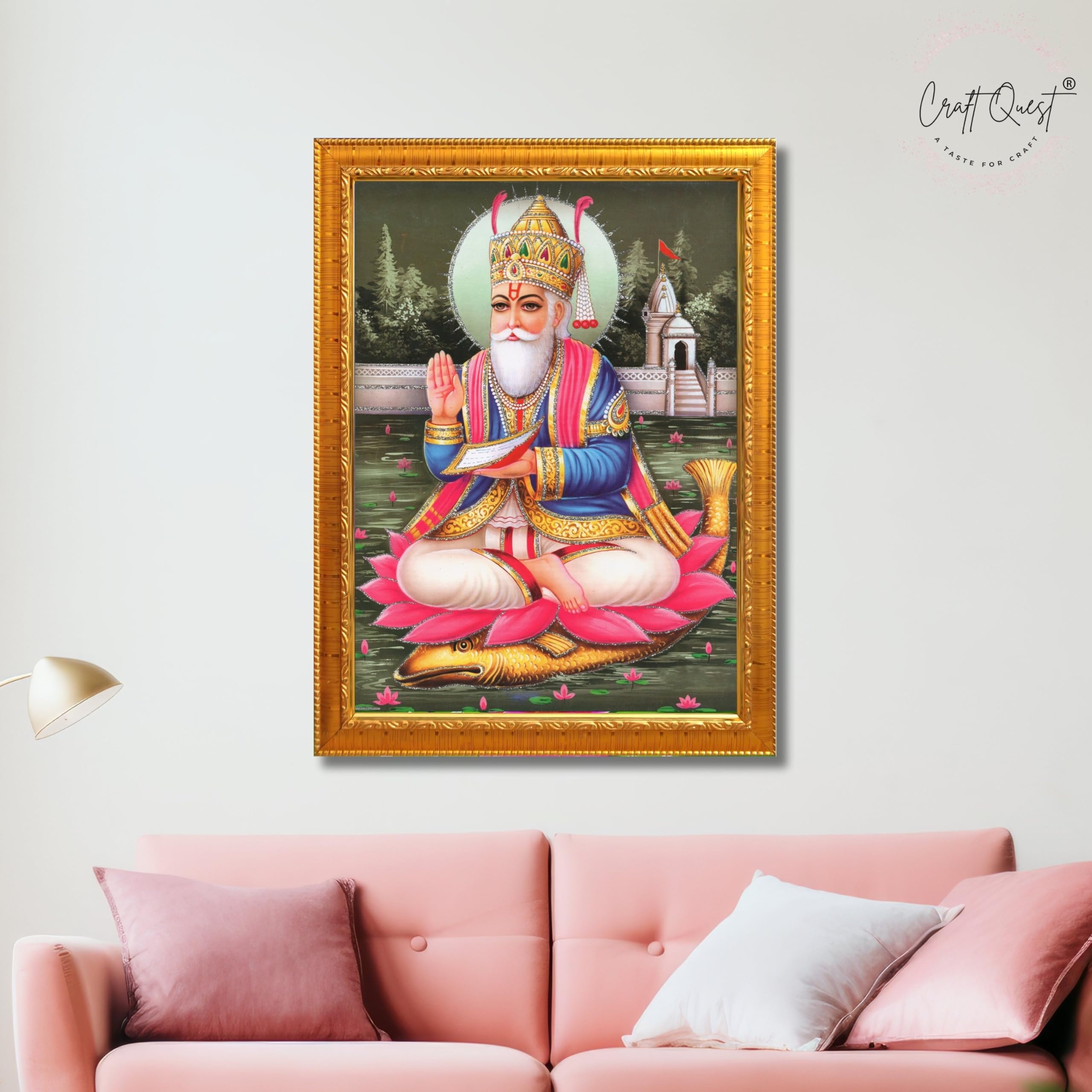 CRAFT QUEST Jhulelal Bhagwan Wall Painting Framed Home Decor