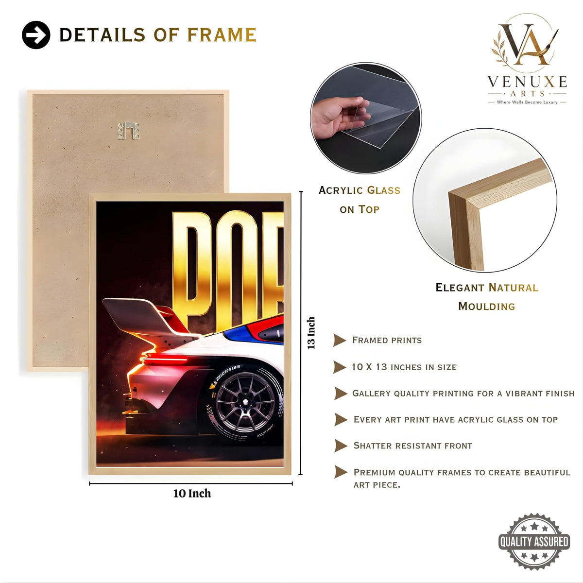 VENUXE ARTS Set Of 3 Big Sports Cars Framed Posters Gift Items for Boys Room Wall Decoration Bedroom Living Room Office Studio Décor | Car Poster Frame for Wall Décor