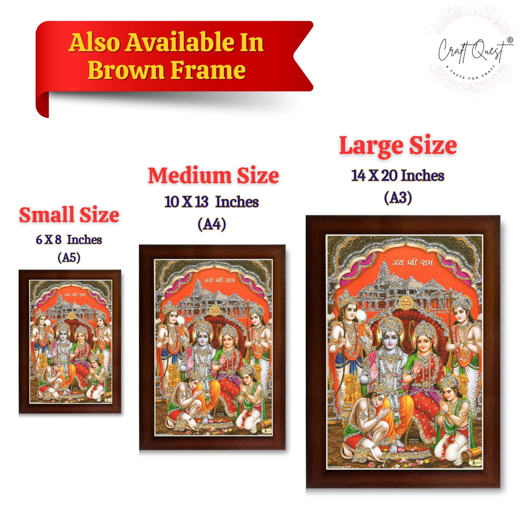 CRAFT QUEST Ram Darbar Lord Shri Rama Sita Parivar Family Wall Painting Framed Home Decor