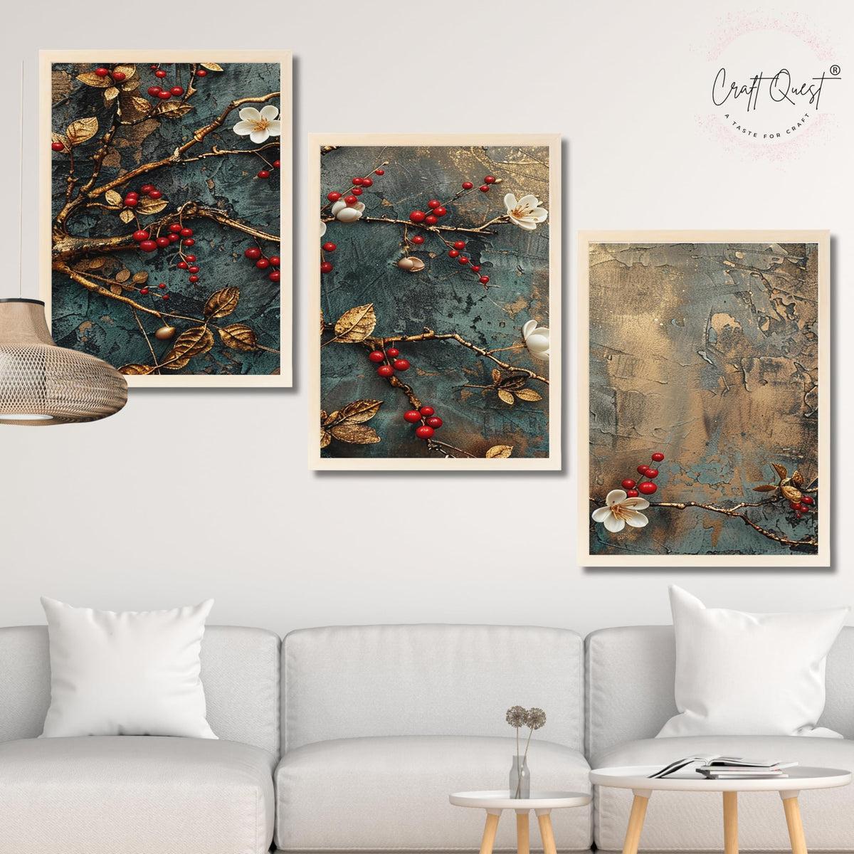 CRAFT QUEST Nature Inspired Modern Wall Art | Set of 3 Frames for Home Decoration | Ideal for Living Room, Bedroom & Offices