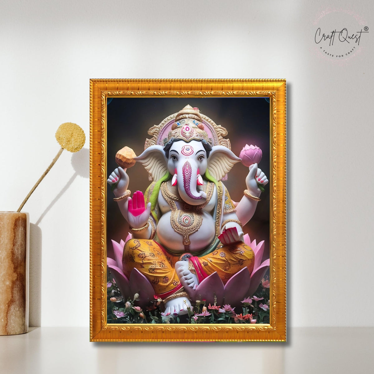 CRAFT QUEST Lord Ganesha Ganesh ji Art Framed Wall Painting With Frame For Home and Pooja,Office Décor Items