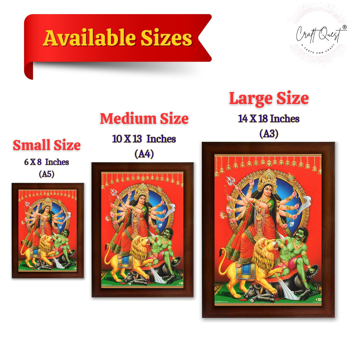 CRAFT QUEST Durga mata Mahishasura Mardini | Mahisasur Mardhini Durga Wall Painting Framed, Religious Photo Frame With Acrylic Glass