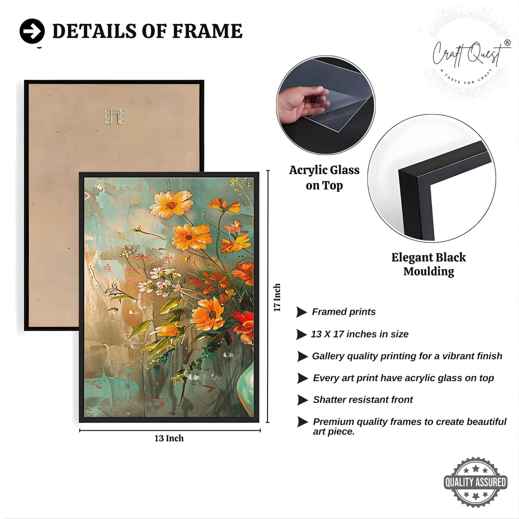 CRAFT QUEST Nature Inspired Paintings Of Flowers Wall Art | Set of 3 Frames for Home Decoration | Ideal for Living Room, Bedroom & Office