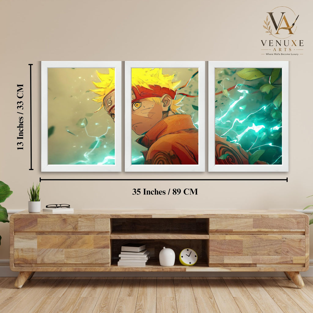 VENUXE ARTS Set Of 3 Anime Characters Wall Framed |Anime Characters Framed Poster for Living Room Bedroom Gaming Room Studio Wall Decor