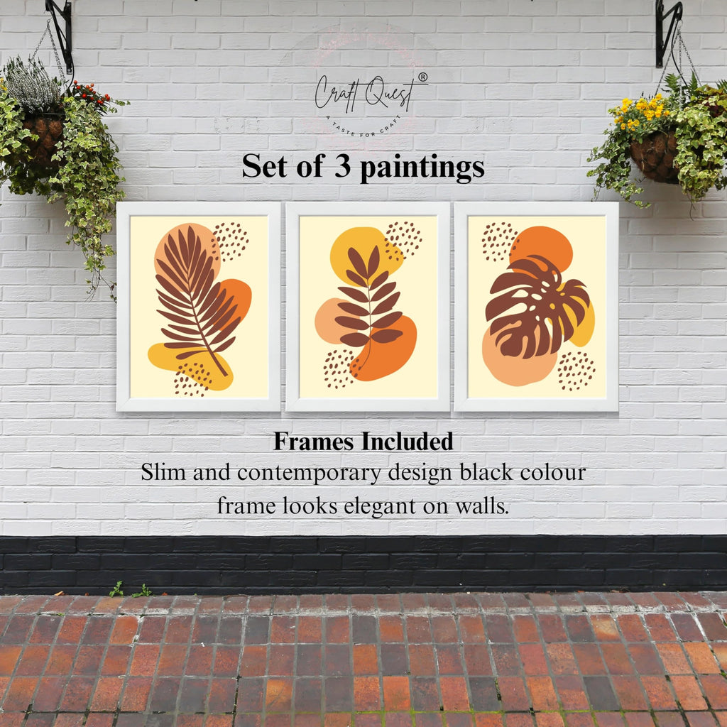 CRAFT QUEST Wall Art Decor Paintings | Set of 3 BOHO Wall Art Frames for Home Decoration | Ideal for Living Room, Offices & Bedrooms