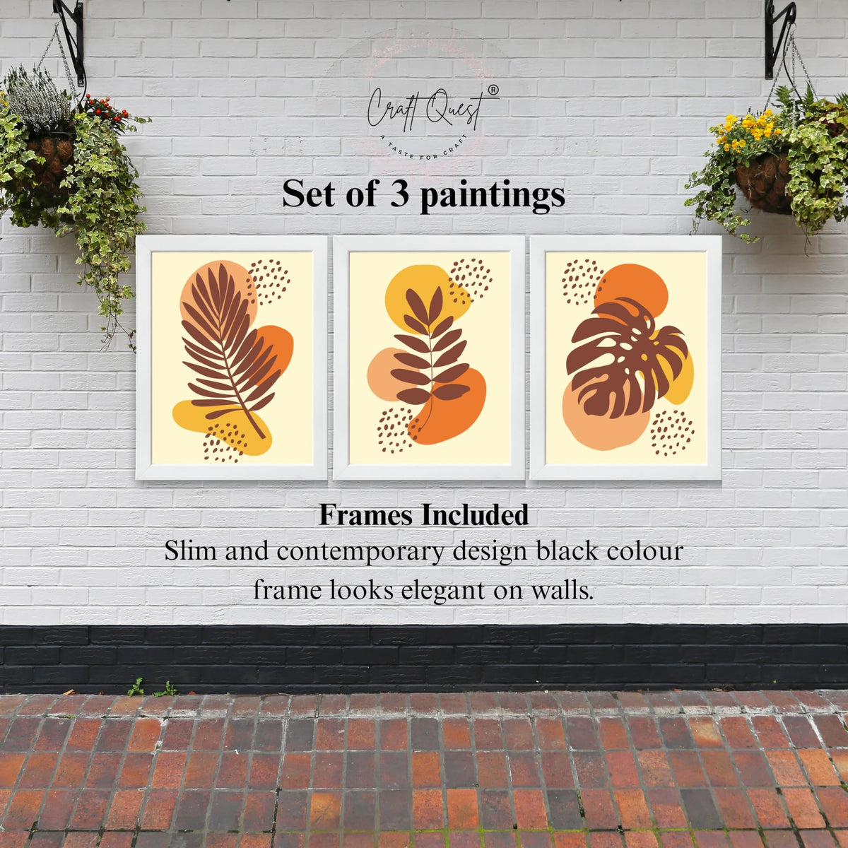 CRAFT QUEST Wall Art Decor Paintings | Set of 3 BOHO Wall Art Frames for Home Decoration | Ideal for Living Room, Offices & Bedrooms