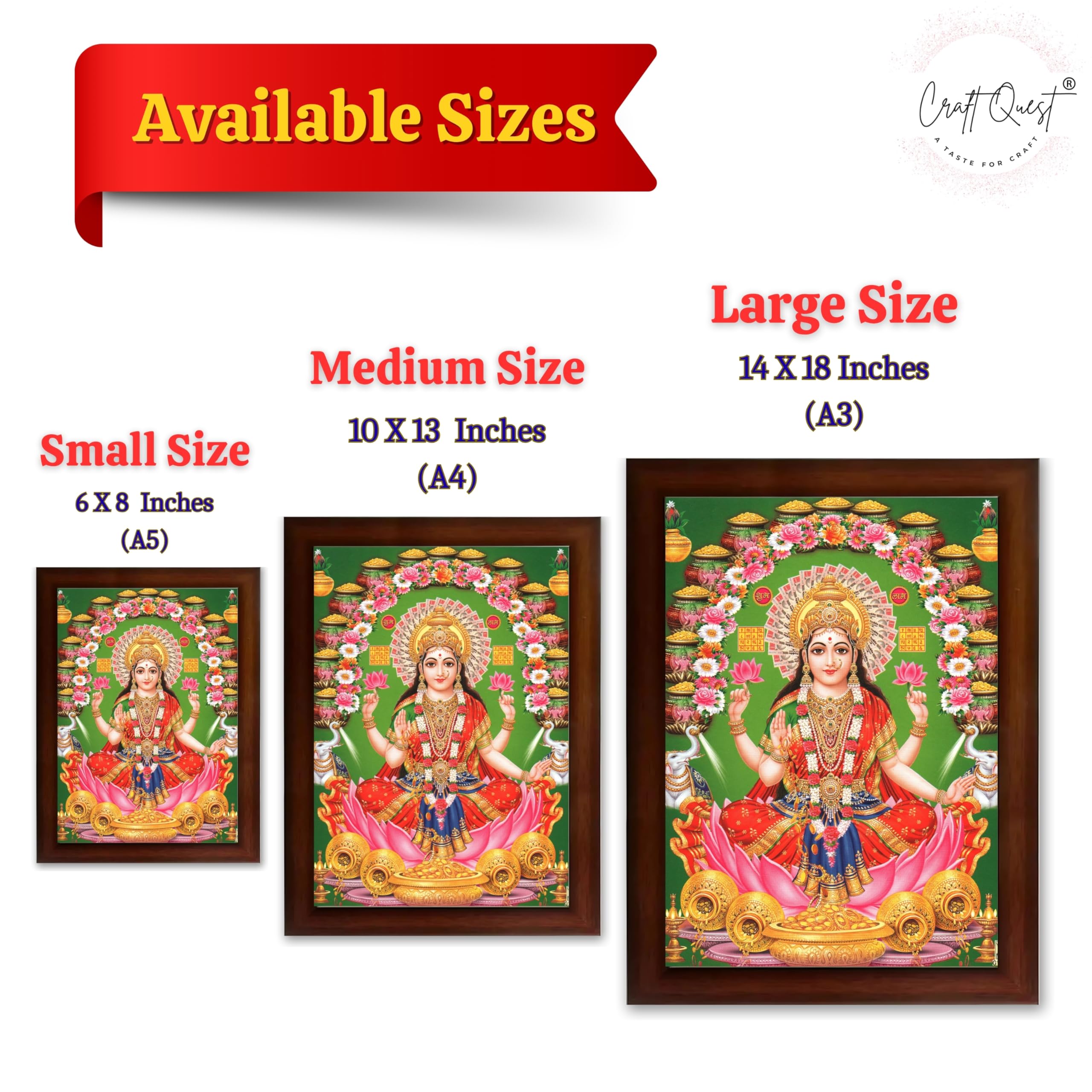 CRAFT QUEST Goddess Lakshmi Devi Dhana Vaibhav Laxmi Maa Wall Painting Frame Home Decor