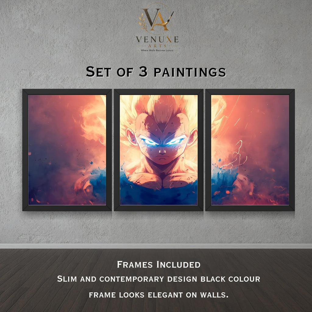 VENUXE ARTS Set Of 3 Anime Characters Wall Framed |Anime Characters Framed Poster for Living Room Bedroom Gaming Room Studio Wall Decor