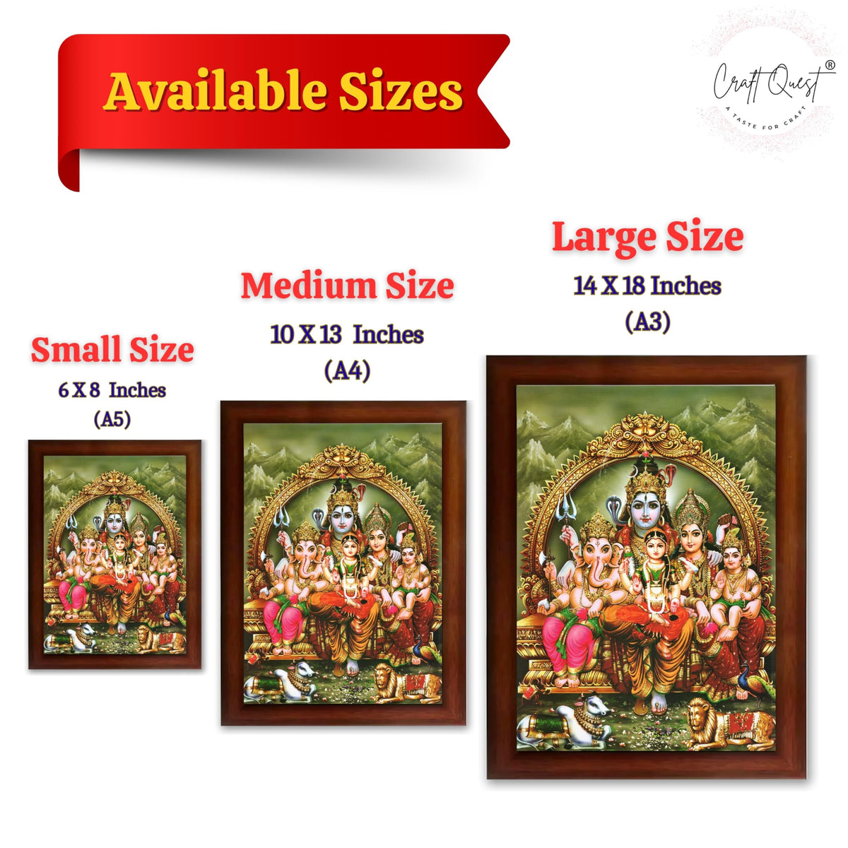 CRAFT QUEST Shiv Parivar Photo Frame | Bhole Nath parivar | | Hindu God Spiritual Framed | Ideal for Home, Office, Temple & Puja Room, Wall Decor