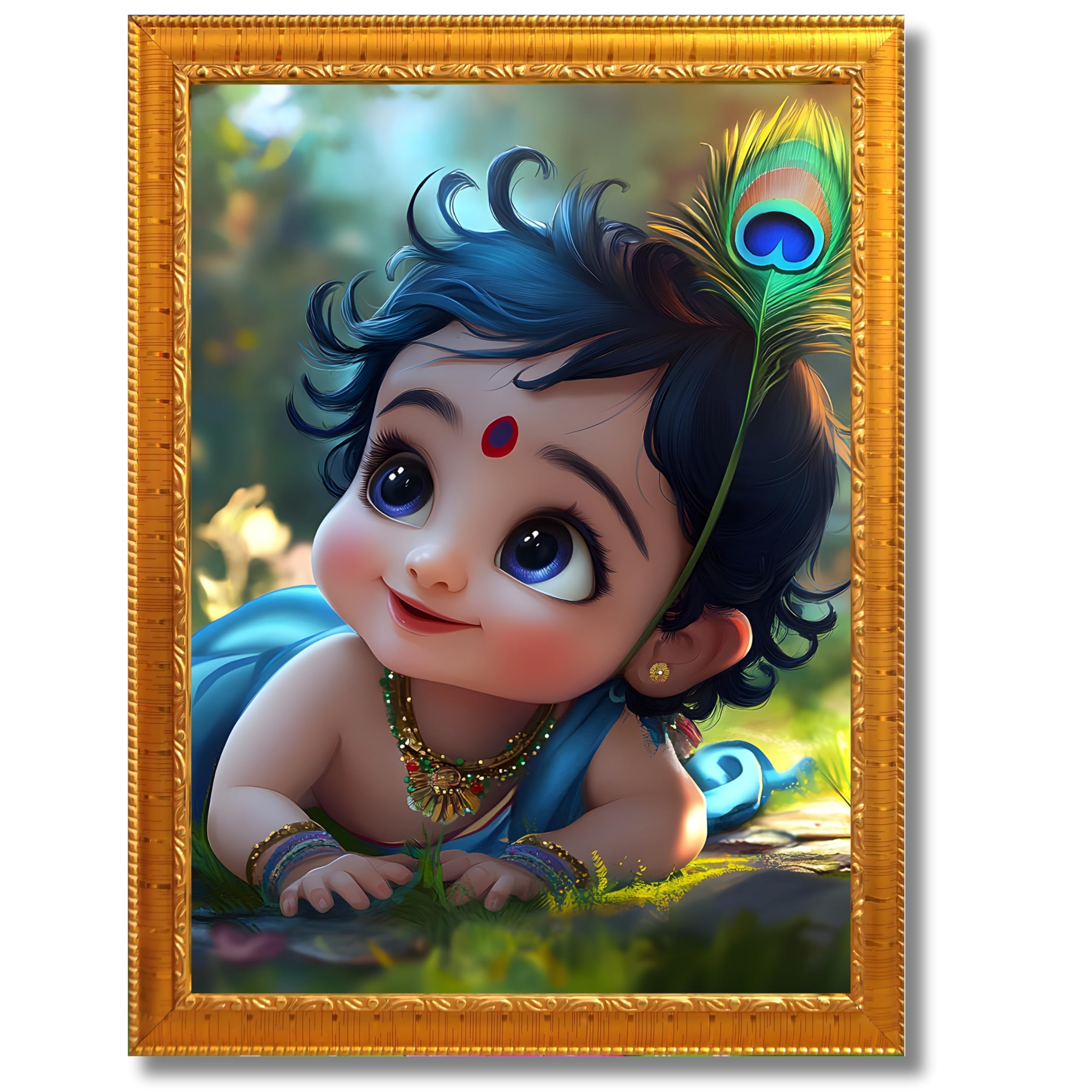 CRAFT QUEST Bal Gopal Painting Kanha Ji Poster | Laddu Lord Makhan Chor | Walls Home Bedroom Living Room Decoration Gift.