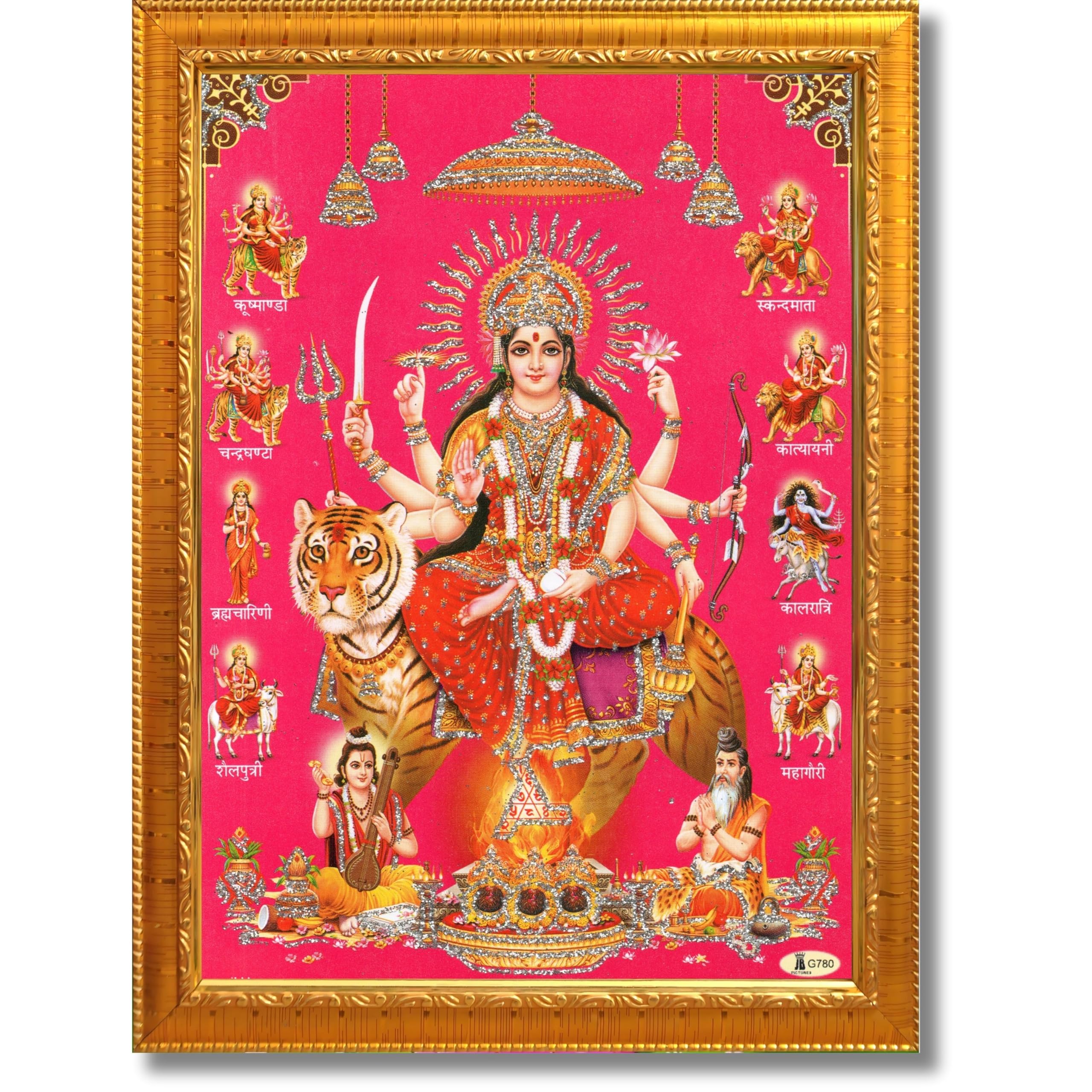 CRAFT QUEST Durga Maa Mata Goddess Nav Navadurga Navdurga Wall Painting Framed Home Décor