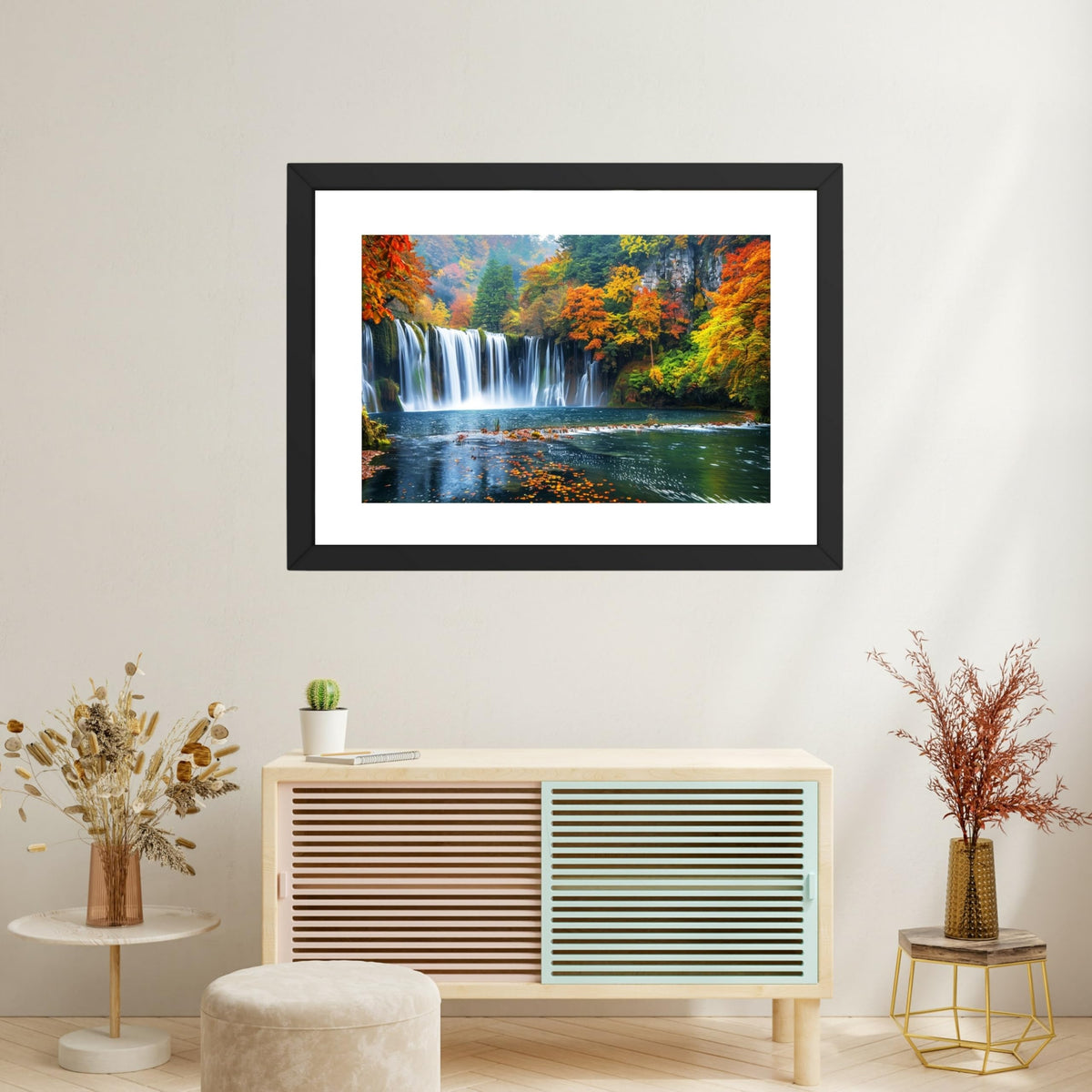 CRAFT QUEST Vastu Waterfall Landscape Scenery Photo Frame With Acrylic Sheet | Living Room, Bedroom | Home Decoration | Best Gifting Option