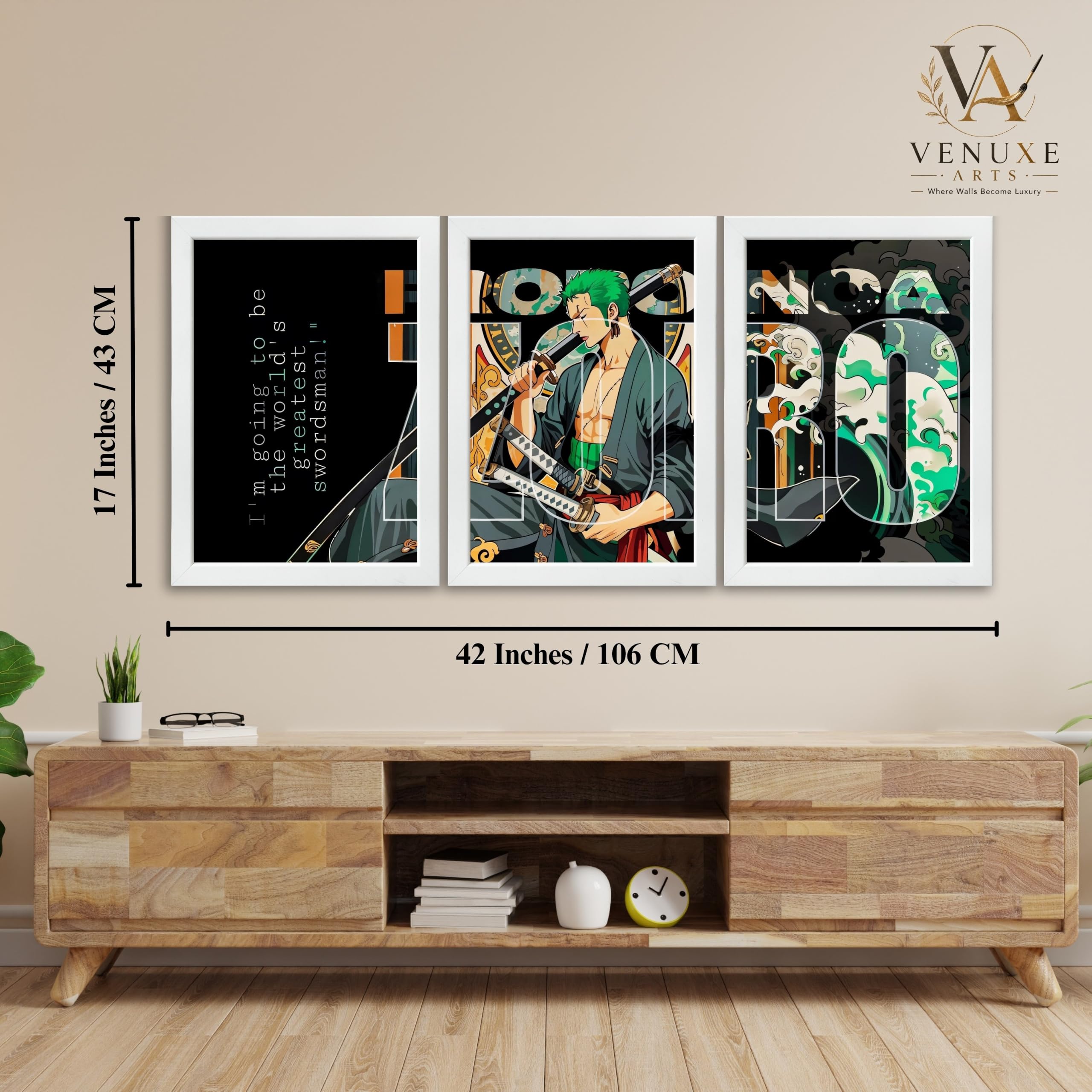 VENUXE ARTS Set Of 3 Anime Characters Wall Framed |Anime Characters Framed Poster for Living Room Bedroom Gaming Room Studio Wall Decor