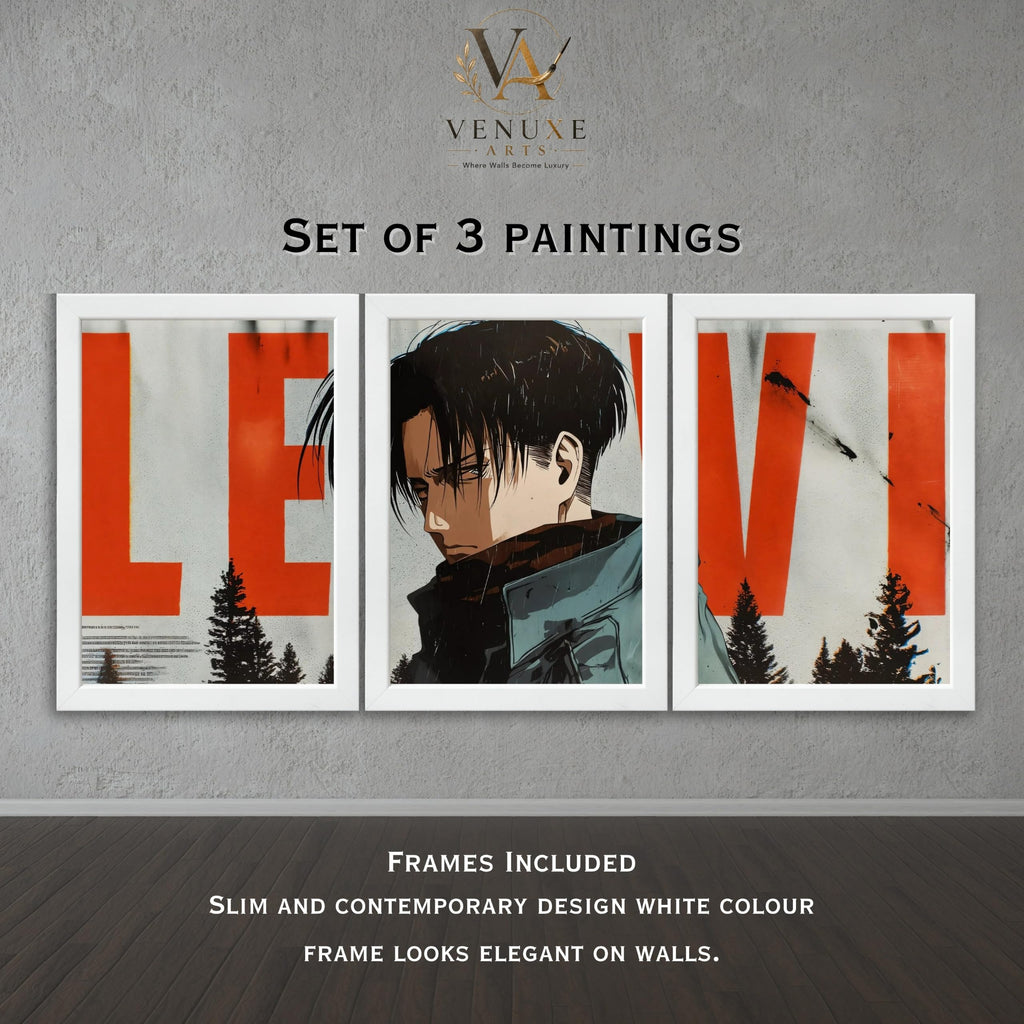 VENUXE ARTS Set Of 3 Anime Characters Wall Framed |Anime Characters Framed Poster for Living Room Bedroom Gaming Room Studio Wall Decor