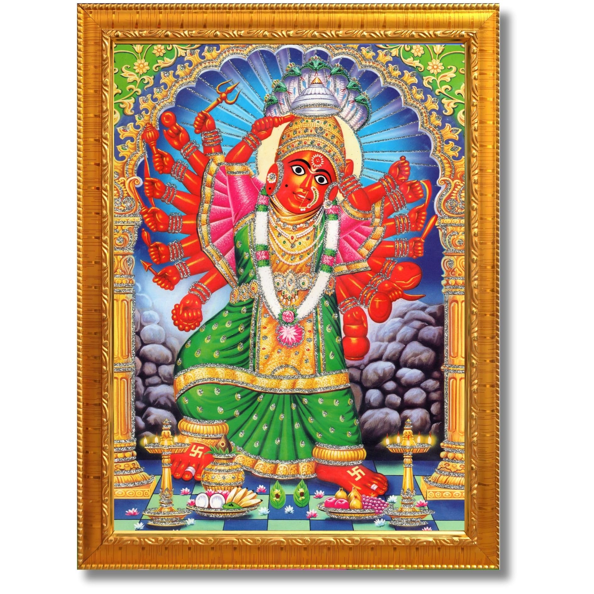 CRAFT QUEST Saptashrungi/Saptashringi Devi, God Religious Framed Painting