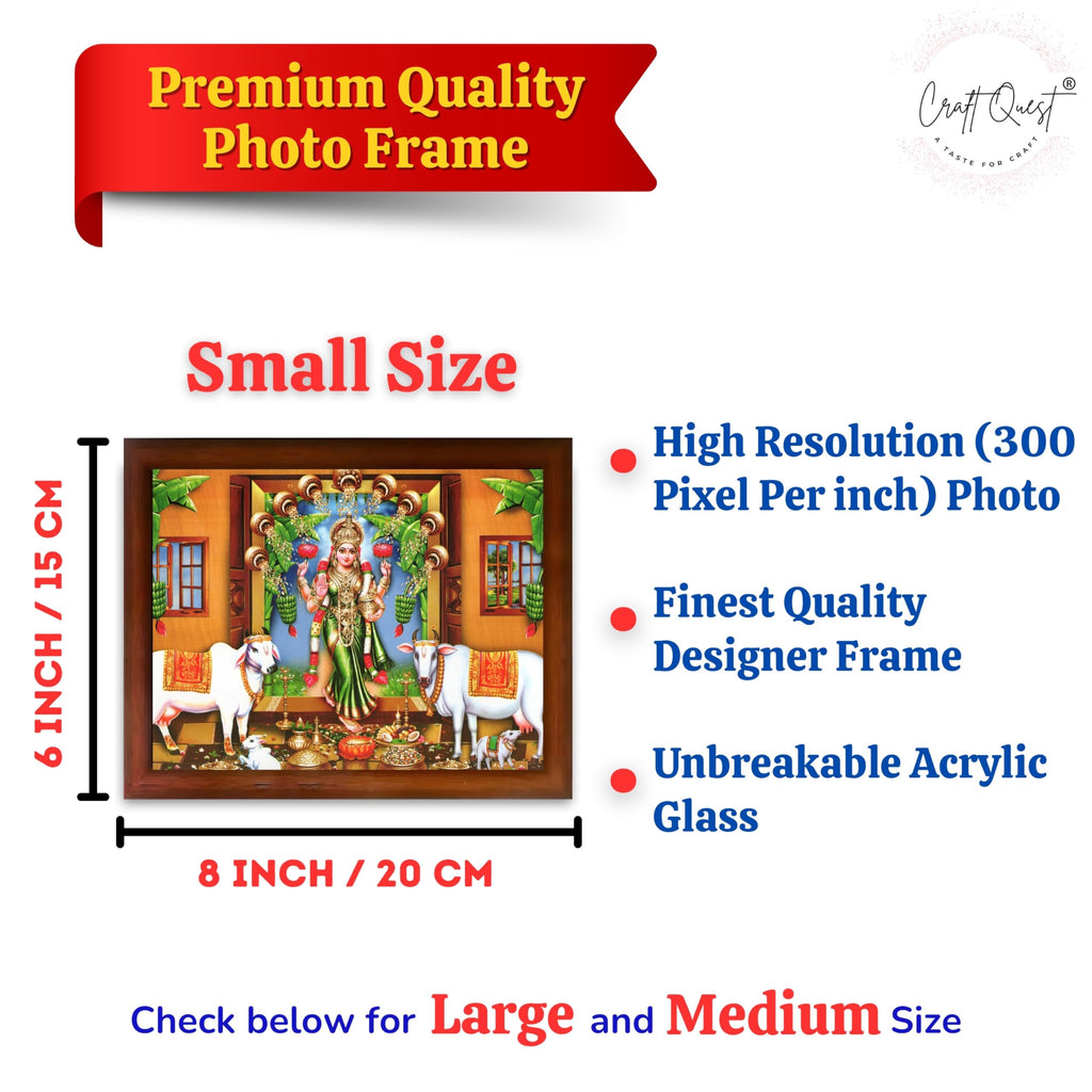 CRAFT QUEST Goddess Lakshmi Mata Wall Painting Photo Framed | Acrylic Glass, Lightweight | Ideal for Home, Office, Temple & Puja Room, Wall Decor