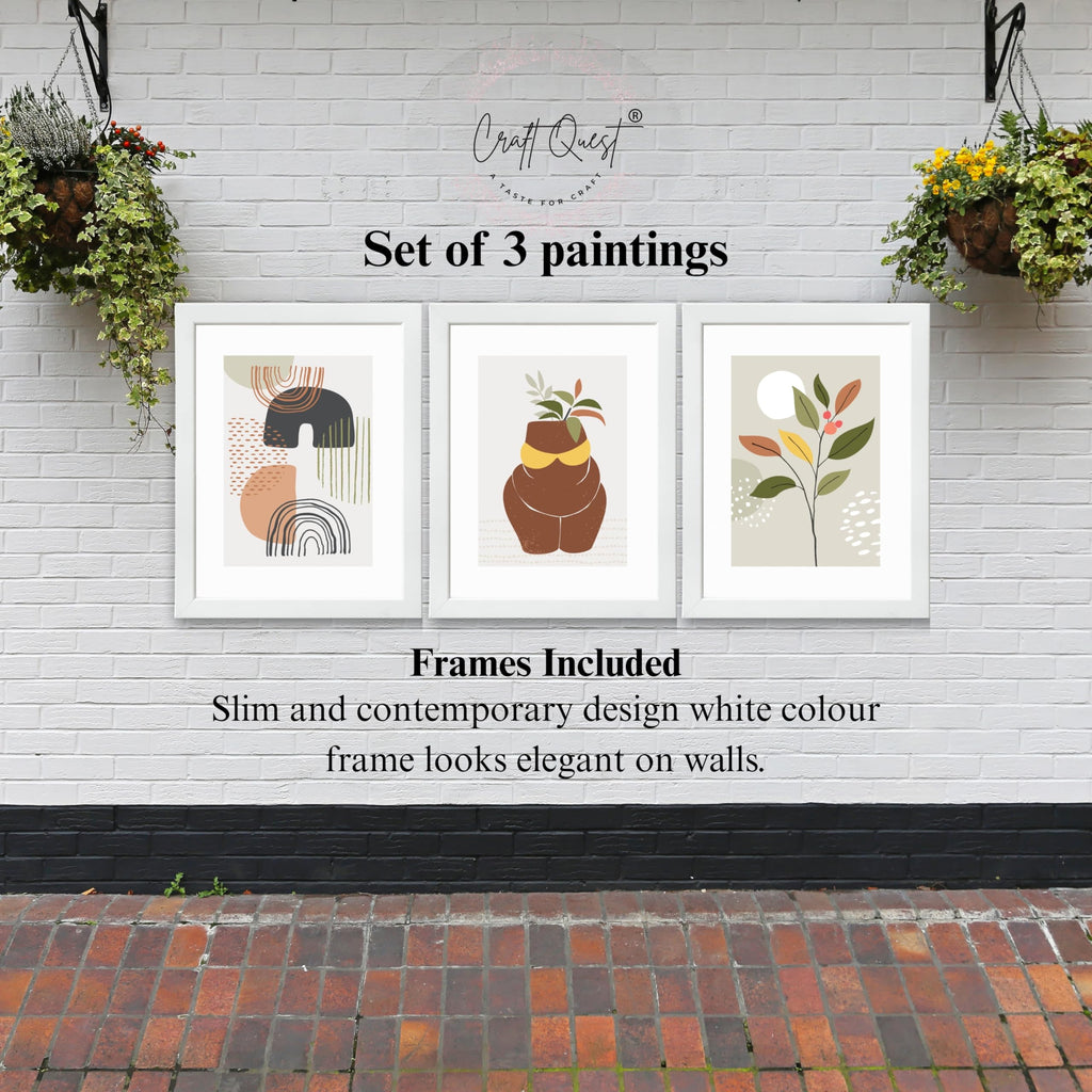 CRAFT QUEST Abstract Minimalist Art Modern Design | Set of 3 Frames for Home Decoration | Ideal for Living Room, Bedroom & Offices