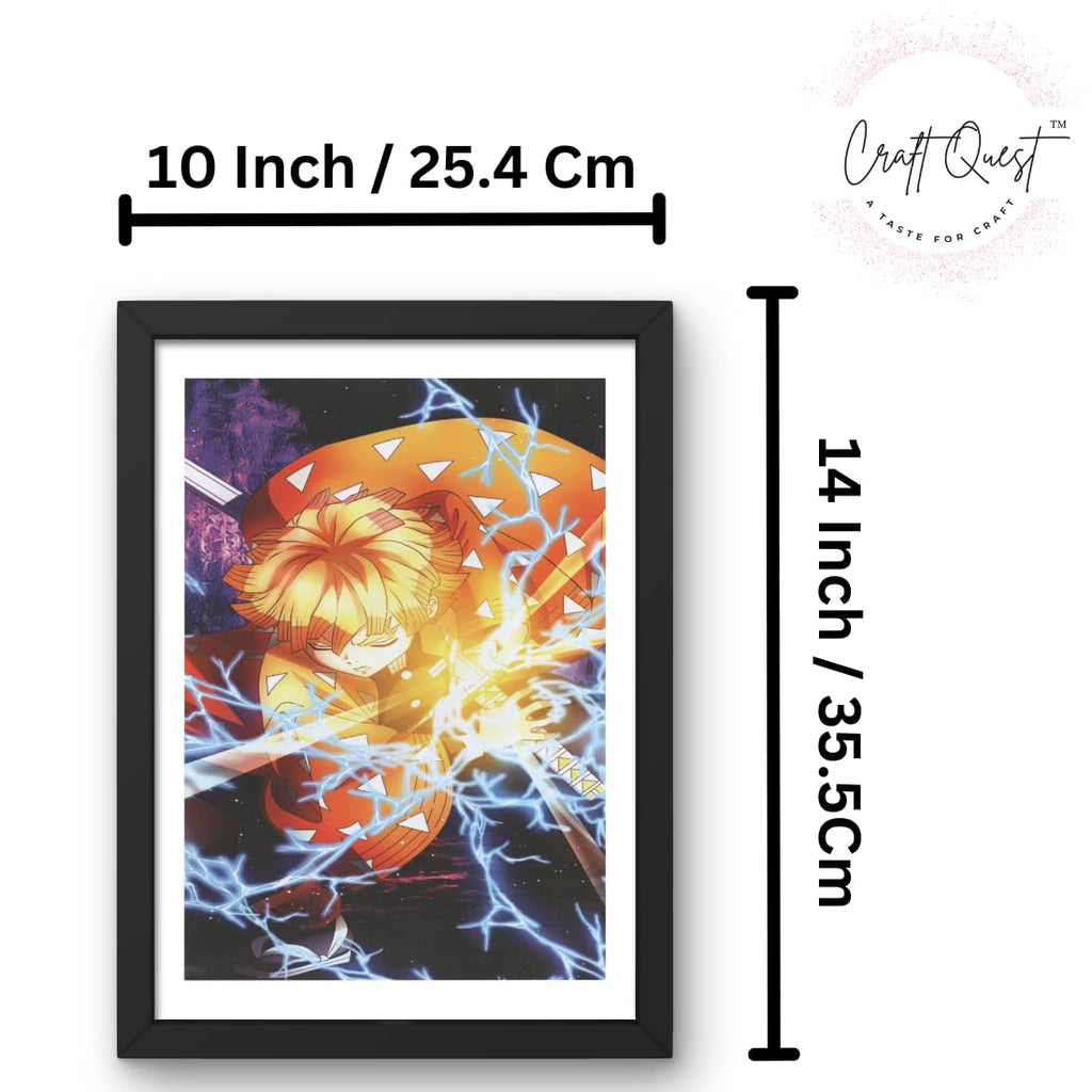 CRAFT QUEST Demon slayer | Tanjiro Kamado Anime Poster Laminated Posters Framed Painting For Anime Naruto Fans Wall Decor, Home Decor with Matte Black Frame (14 Inchs x 10 Inchs)