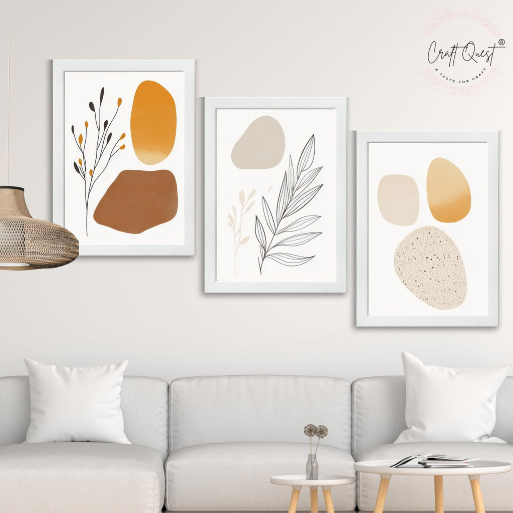 CRAFT QUEST SET OF 3 Organic Abstract Modern Wall Art | Set of 3 Frames for Home Decoration | Ideal for Living Room, Bedroom & Offices