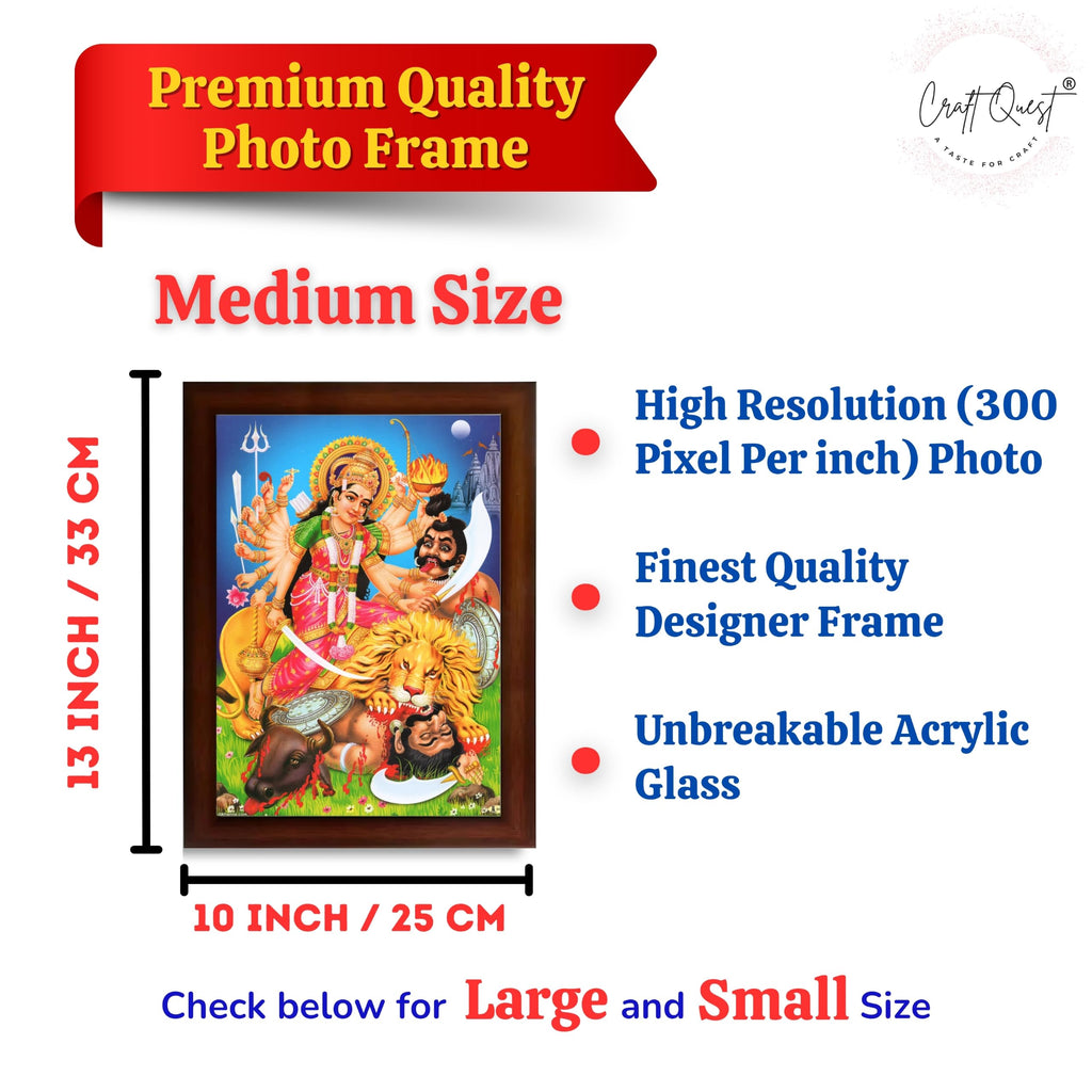 CRAFT QUEST Durga mata Mahishasura Mardini | Mahisasur Mardhini Durga Maa Wall Painting Framed, Religious Photo Frame With Acrylic Glass