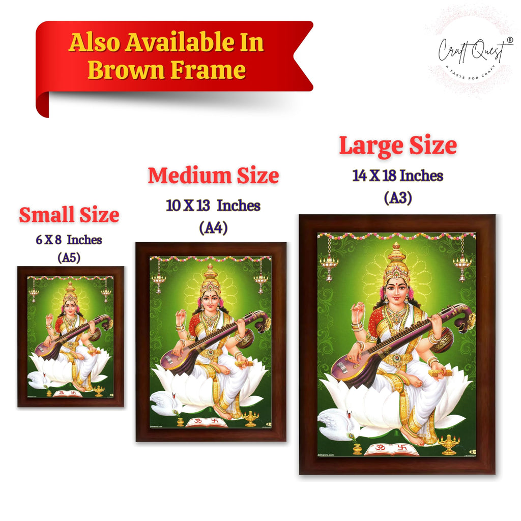 CRAFT QUEST Saraswati Devi Goddess Saraswathi Maa Wall Painting Sparkle Coated Framed Home Décor