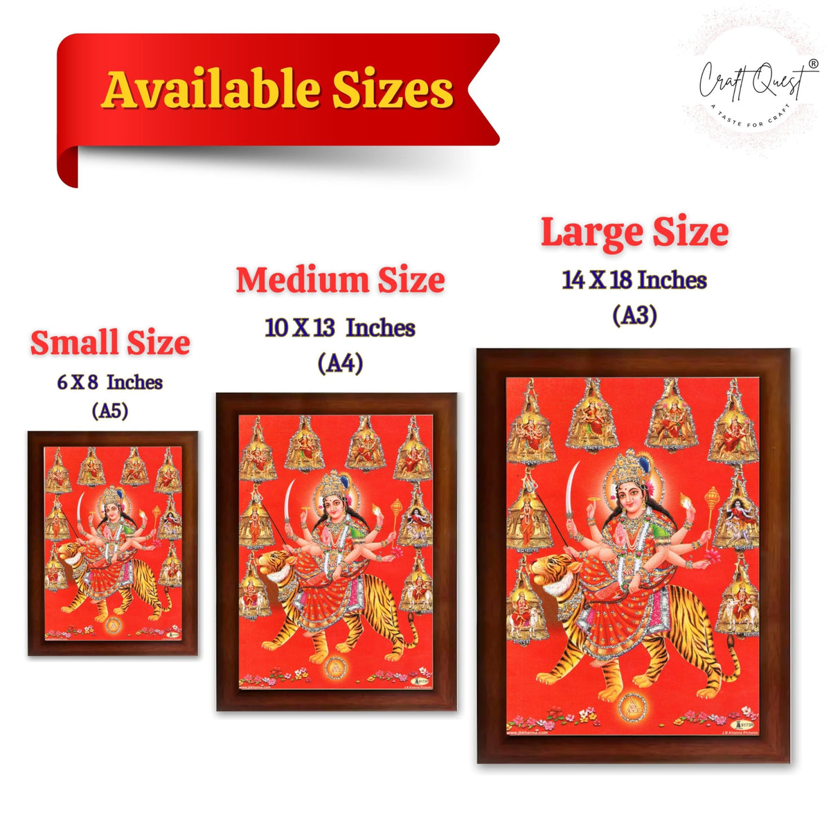 CRAFT QUEST Goddess Navdurga Durga Devi Wall Painting Framed Home and Pooja Décor Item