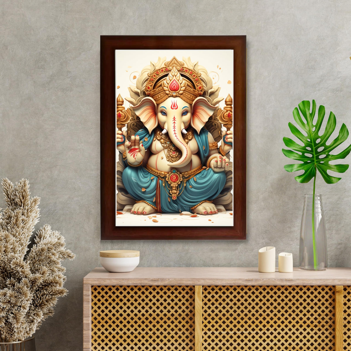 CRAFT QUEST Lord Ganesha Ganesh ji Art Framed Wall Painting With Frame For Home and,Office Décor Items