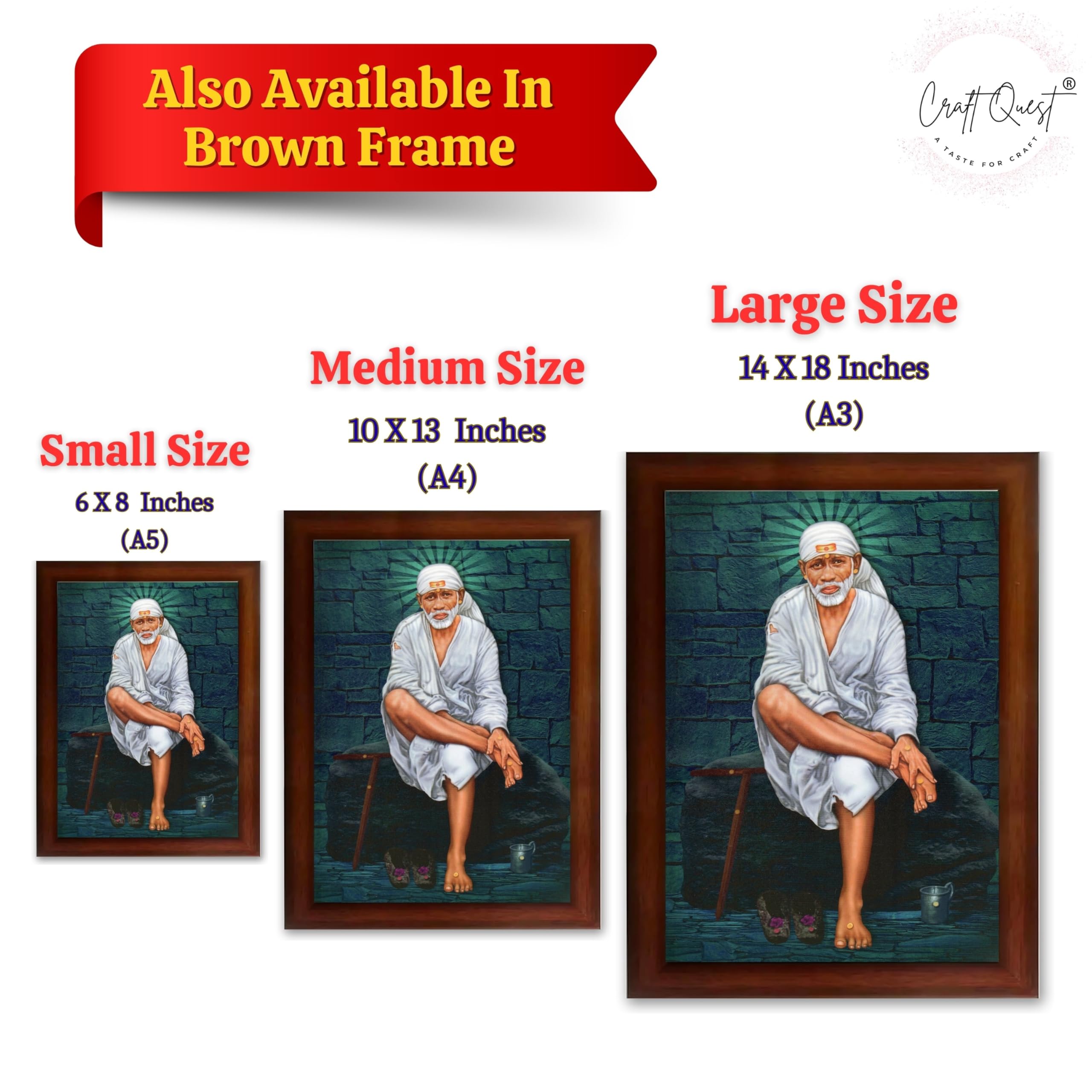 CRAFT QUEST Saibaba Sai Baba Shirdi Sainath Wall Painting Framed Home Décor, Ideal for Home, Office, Temple & Puja Room, Wall Decor