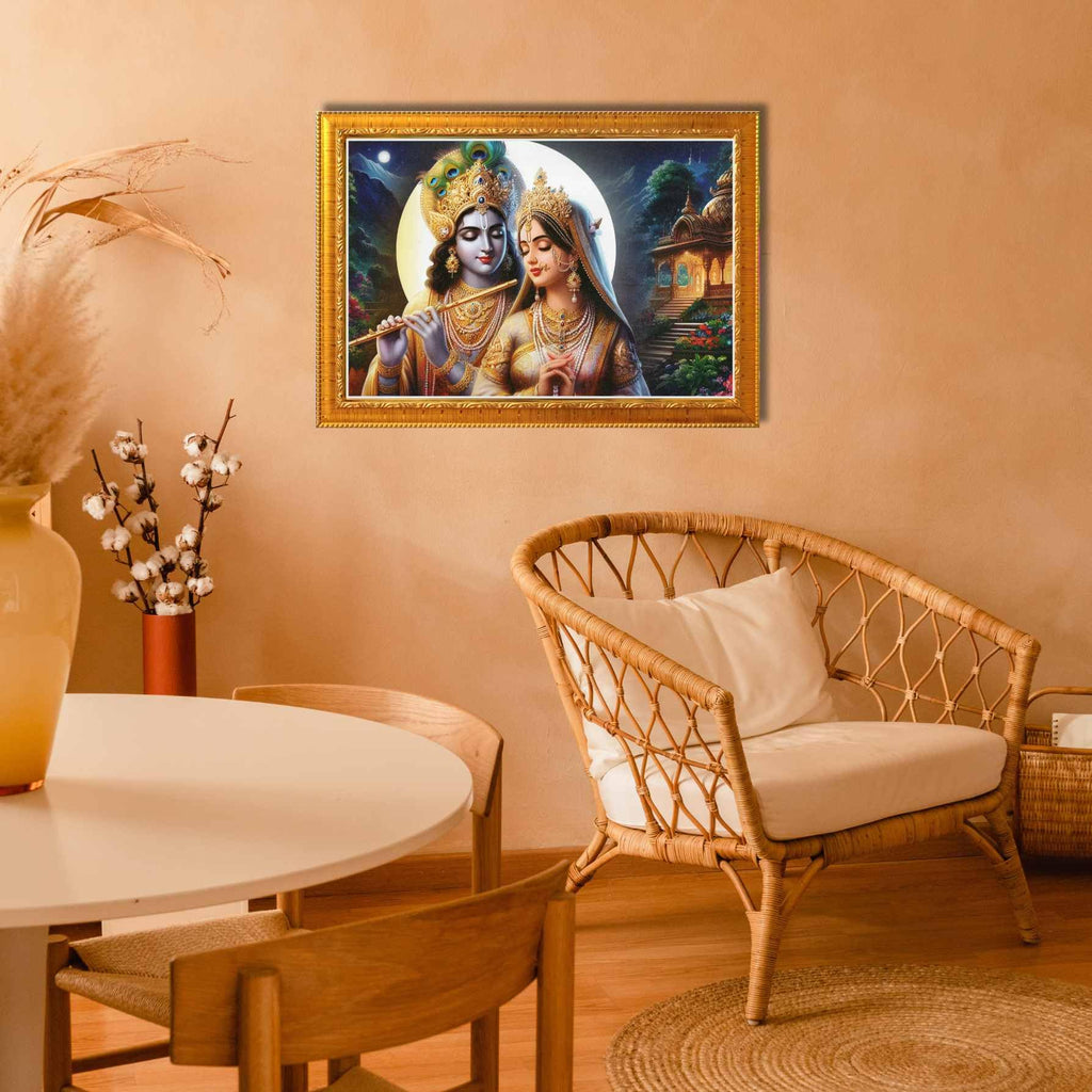 CRAFT QUEST Radha Krishna Art Photo Framed Painting for Home and Bedroom Wall Decoration of Size 14X10 Inches with Frame And Acrylic Glass RK204