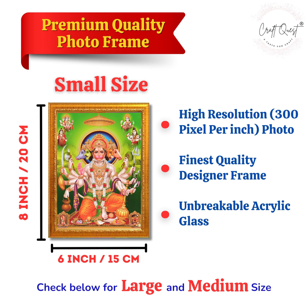 CRAFT QUEST Panchmukhi Hanuman | Bajrangbali Religious Photo frame home Decorative item synthetic wooden frame