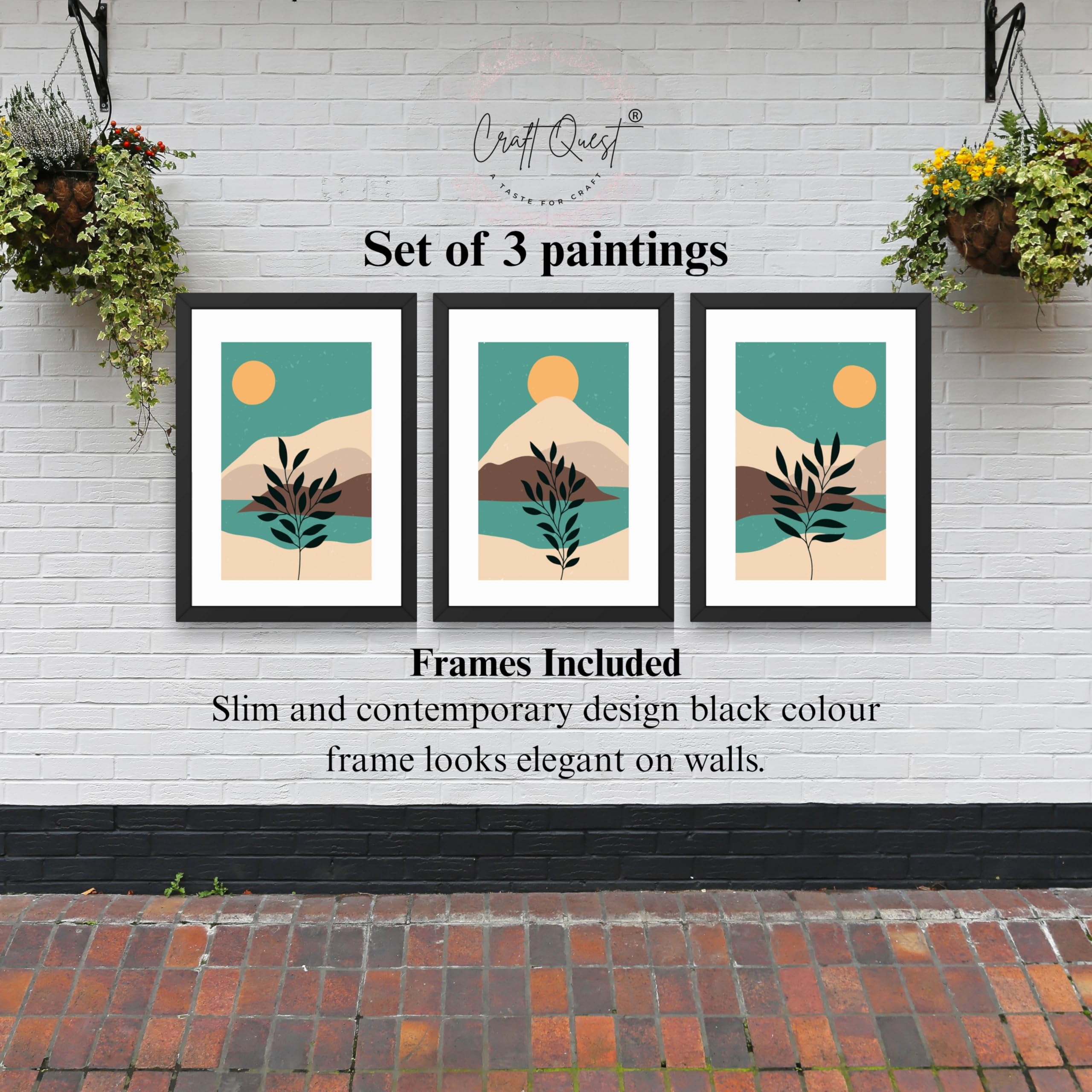 CRAFT QUEST Wall Art Decor Paintings | Set of 3 Wall Art Frames for Home Decoration | Ideal for Living Room, Bedroom & Office